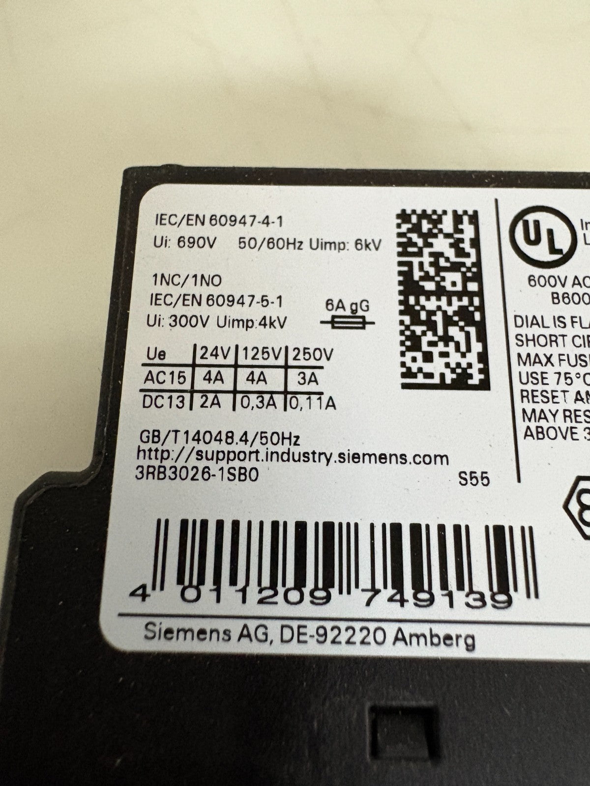 SIEMENS OVERLOAD RELAY 3RB3026-1SB05