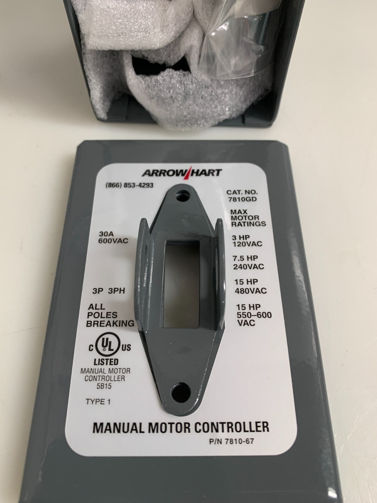 Eaton Arrow/Hart Manual Motor Controller 3HP-15HP 30A 600VAC AH7810GD-C1