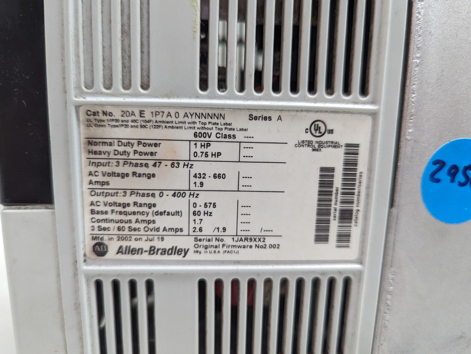 ALLEN-BRADLEY PowerFlex 70 20AE1P7A0AYNNNNN Series A Drive