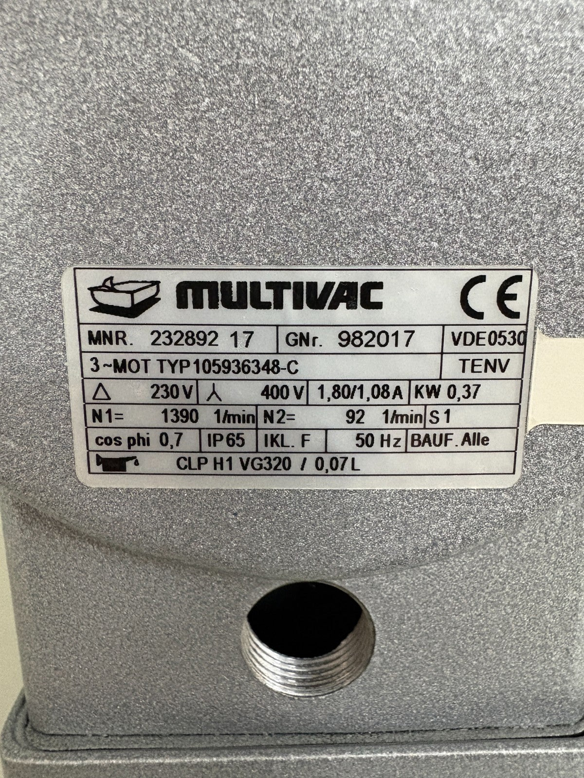 MULTIVAC SERVO GEARBOX MOTOR 105936348