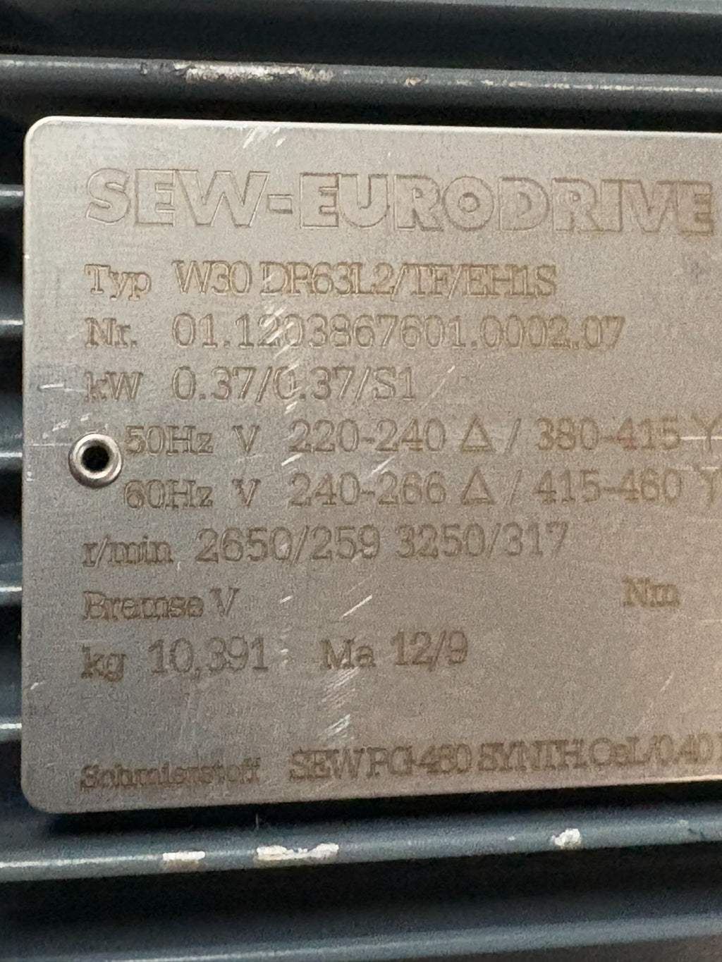 SEW EURODRIVE W30 DR63L2/TF/EH1S W/SINE ENCODER H0GS 74 DN 1024 R