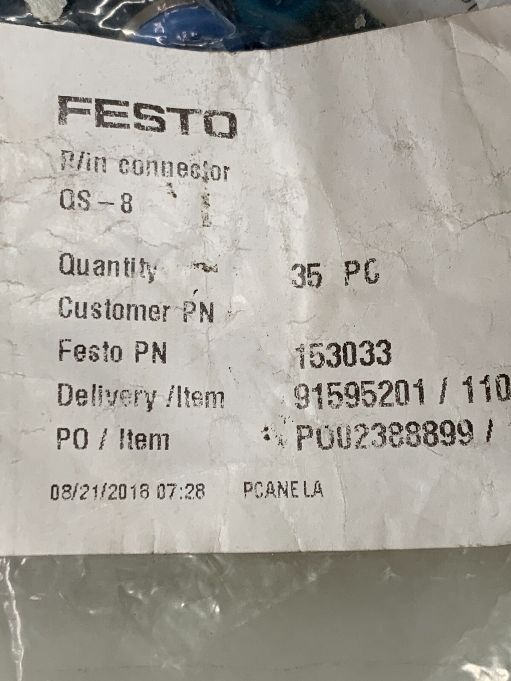 FESTO    QS-8  Push-In Connectors   153033  (Lot of 17)2