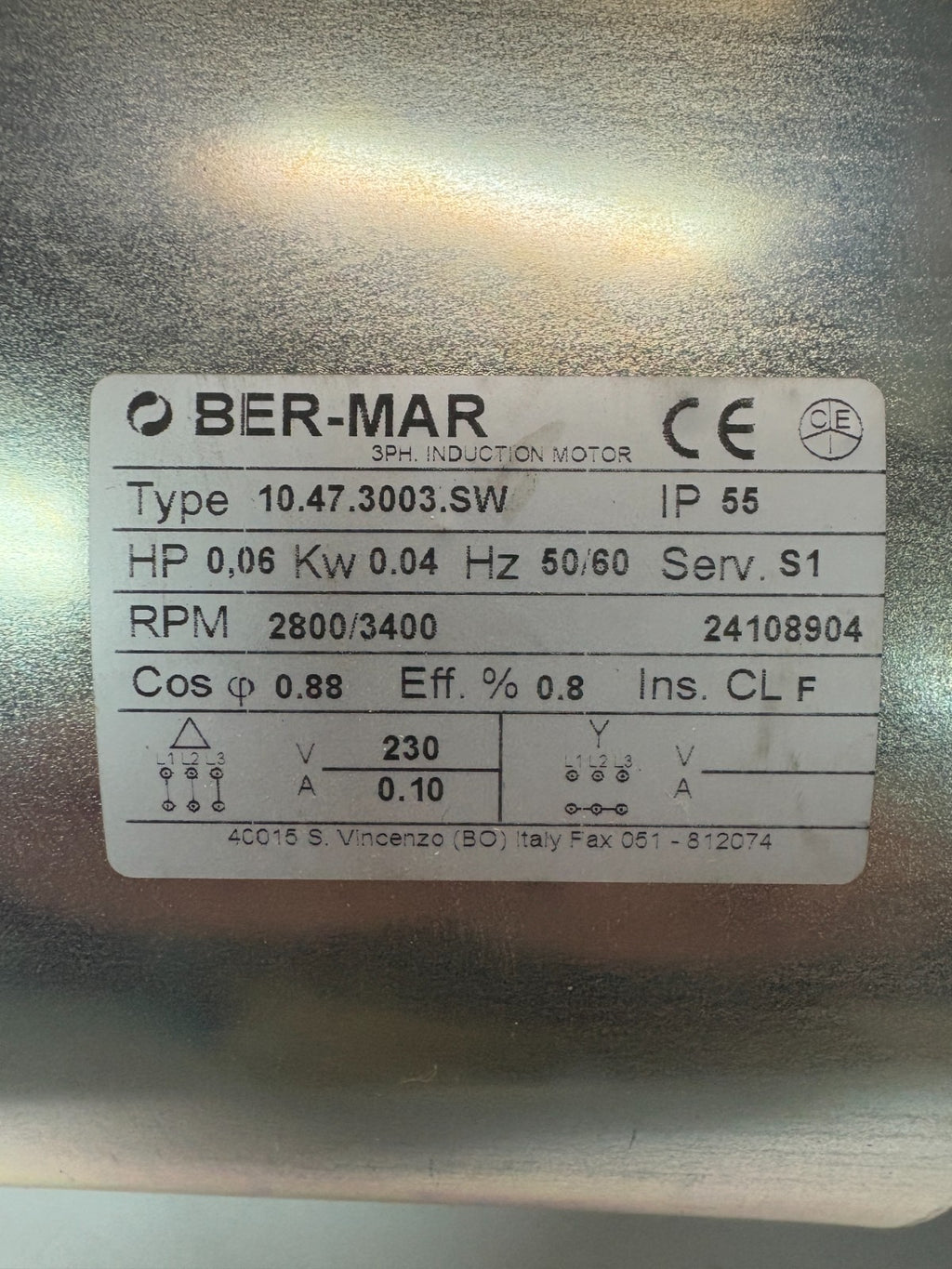 BER-MAR 3PH INDUCTION MOTOR FOR INVERTER DUTY 4HP SVF100SS4.758 10.47.3003.SW