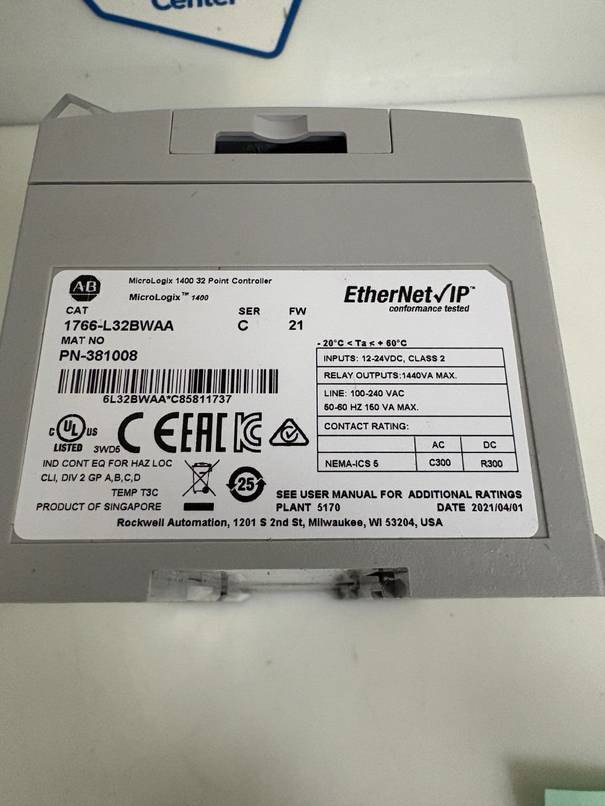 ALLEN BRADLEY MICROLOGIX 1400 32 POINT CONTROLLER1766-L32BWAA