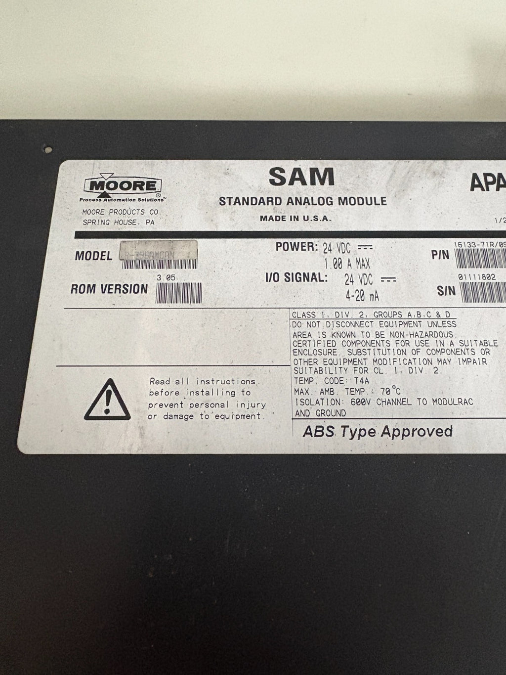 MOORE SIEMENS APACS PLC SAM 39SAMCAN2