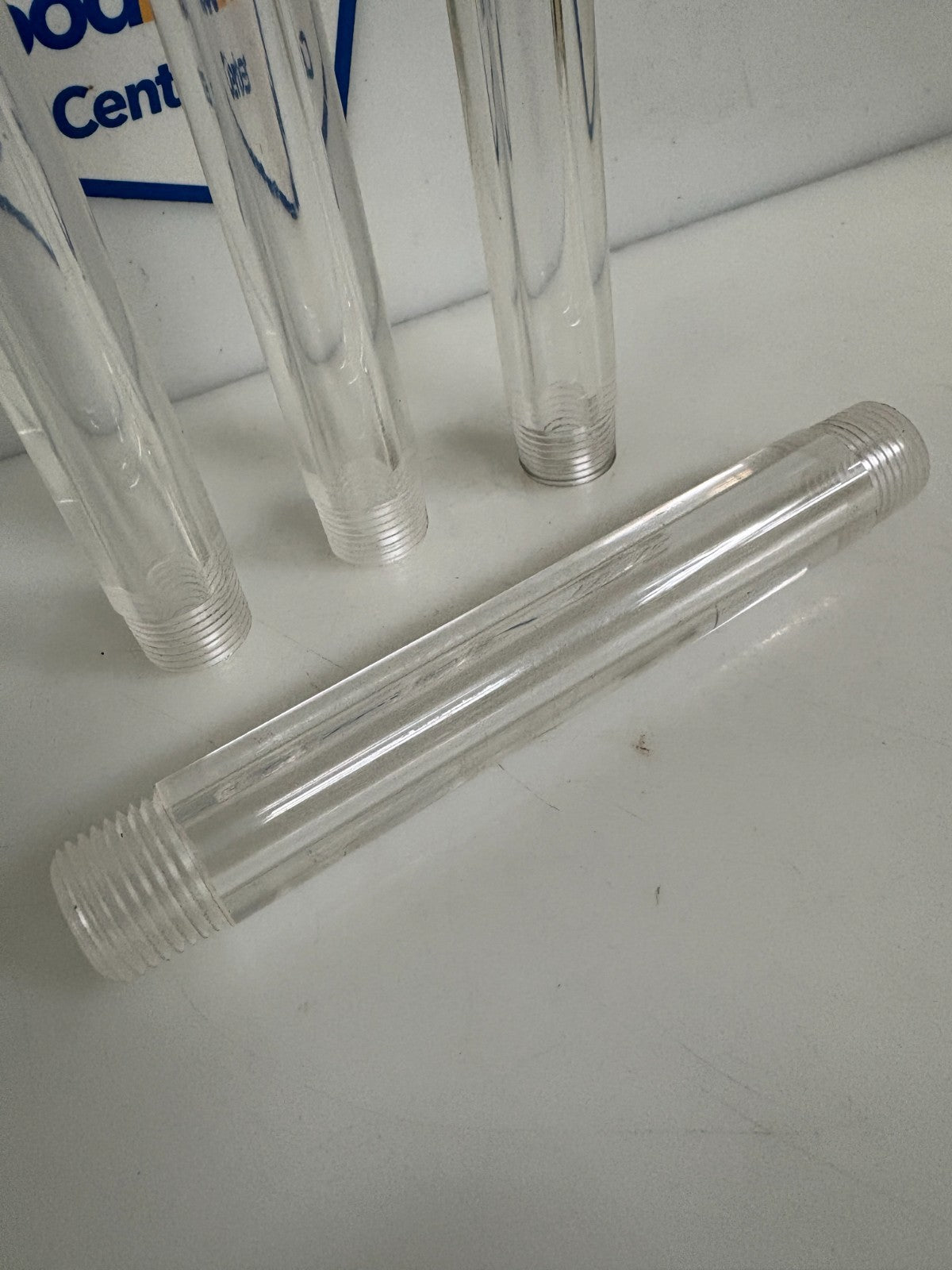 LOT OF 4 ESCO CLEAR ACRYLIC PIPE 6" X 3/4" DIA THREADED BOTH ENDS
