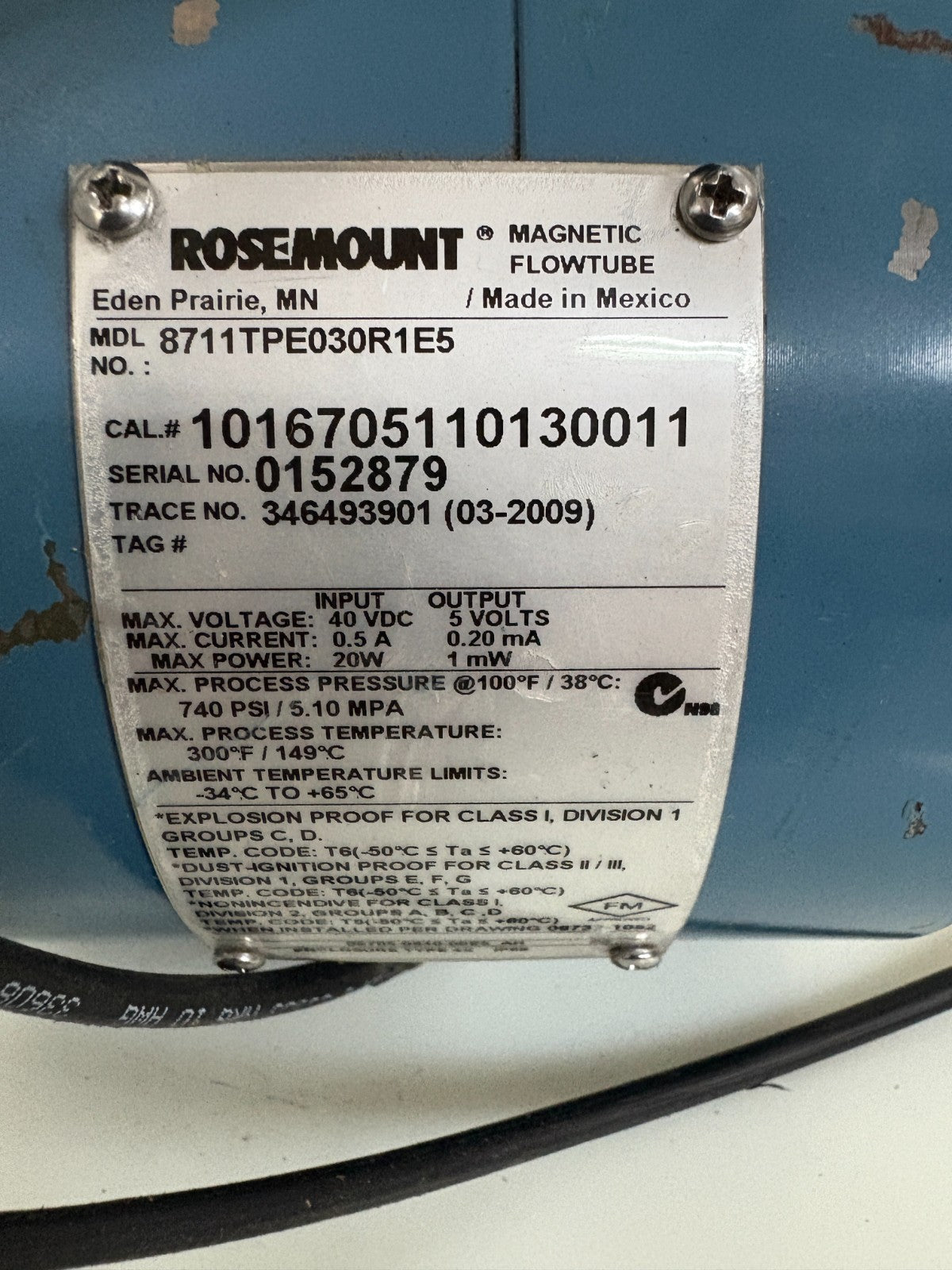 ROSEMOUNT MAGNETIC FLOWTUBE 8711TPE030R1E5