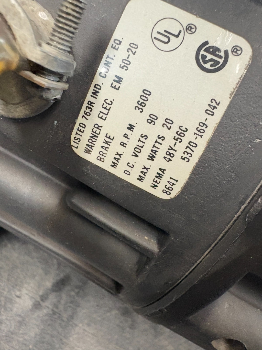BALDOR DIRECT CURRENT MOTOR CDP3330 W/WARNER CLUTCH MOTOR EM 50-105