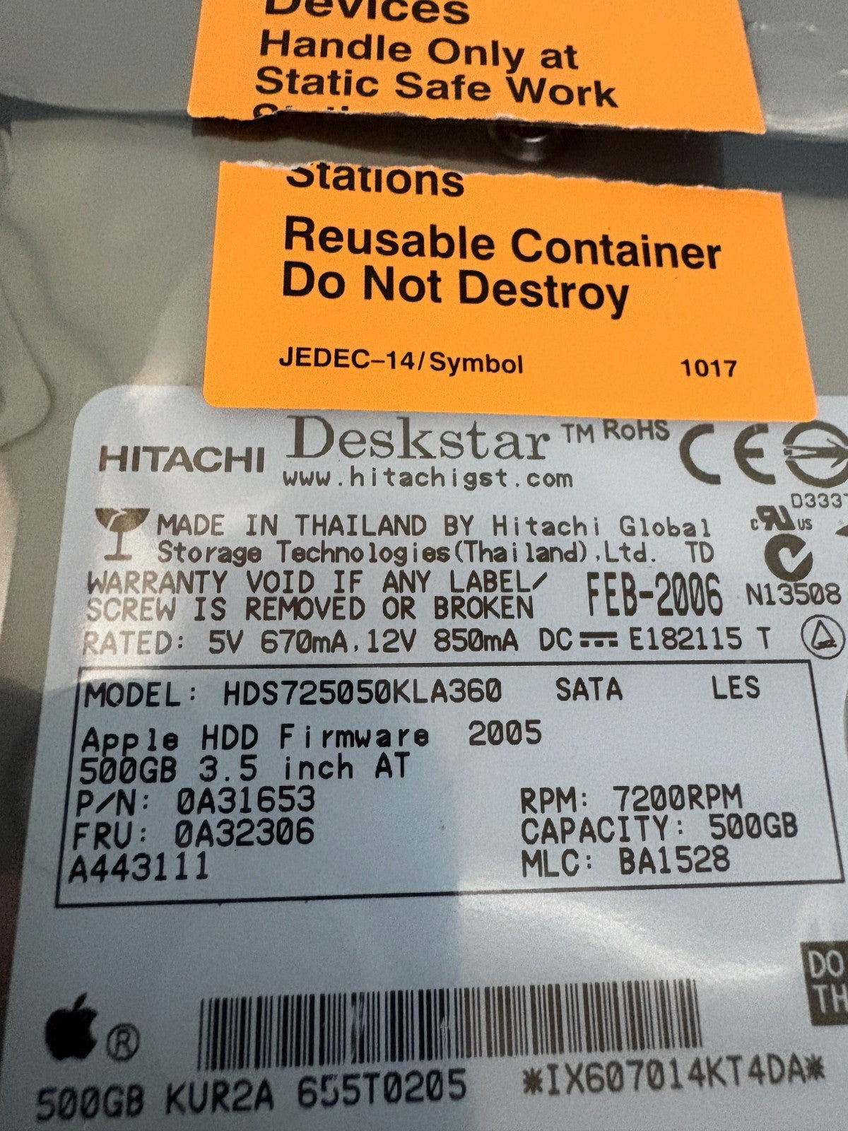 HITACHI DESKSTAR APPLE HDS725050KLA360 SATA 500 GB