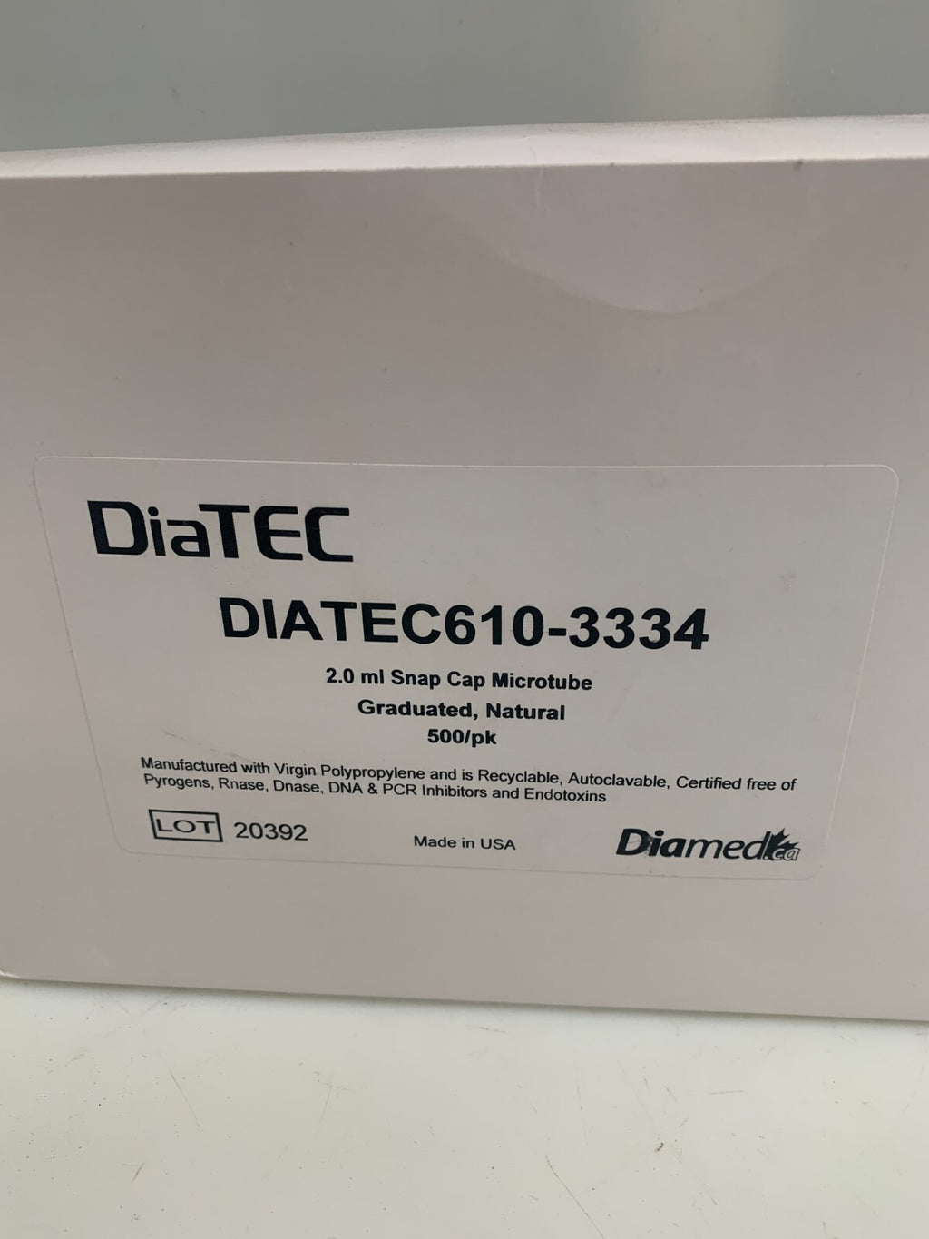 Diatec 610-3334 2.0 ml Snap Cap Microtube 500/pk2