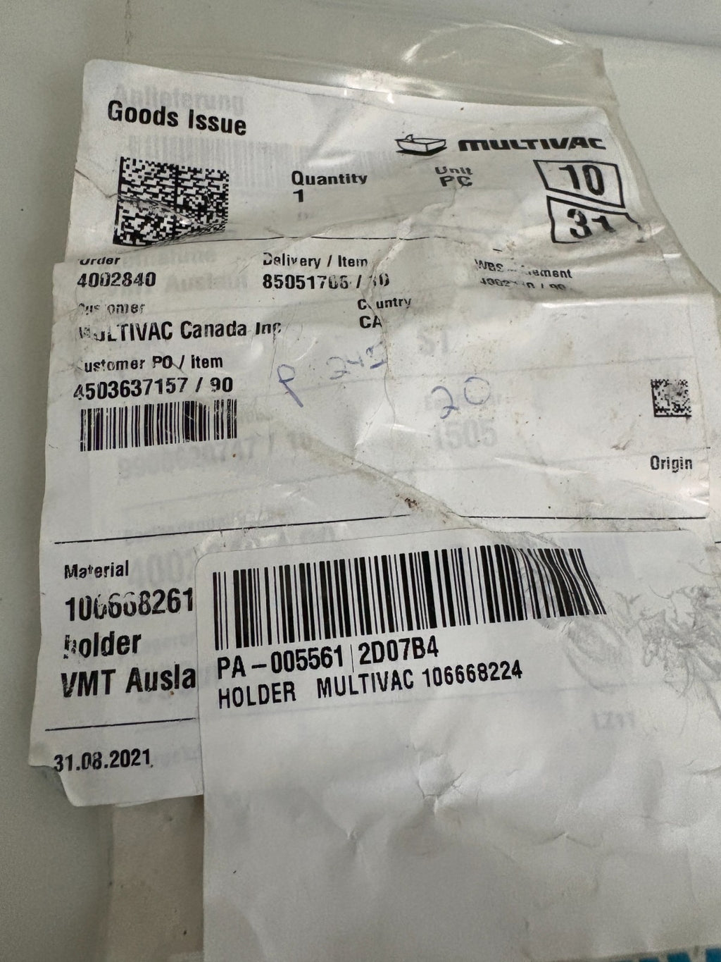 MULTIVAC S.STEEL HOLDER 106668224