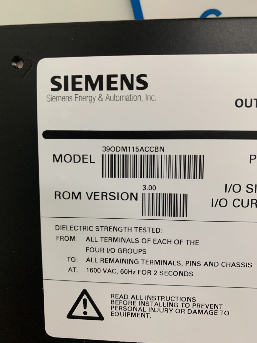 SIEMENS  APACS+  ODM  Output Discrete Module  390DM115ACCBN