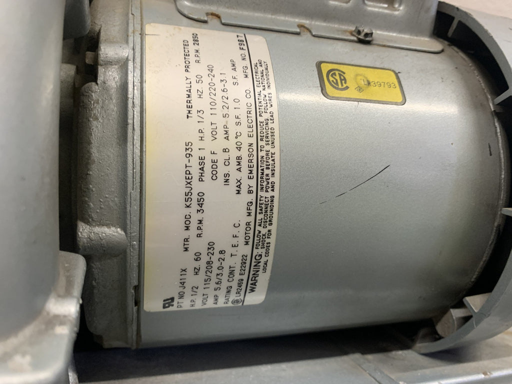 EMERSON ELECTRIC 1/3 HP REGENERATOR BLOWER J411X K55JXEPT-9351