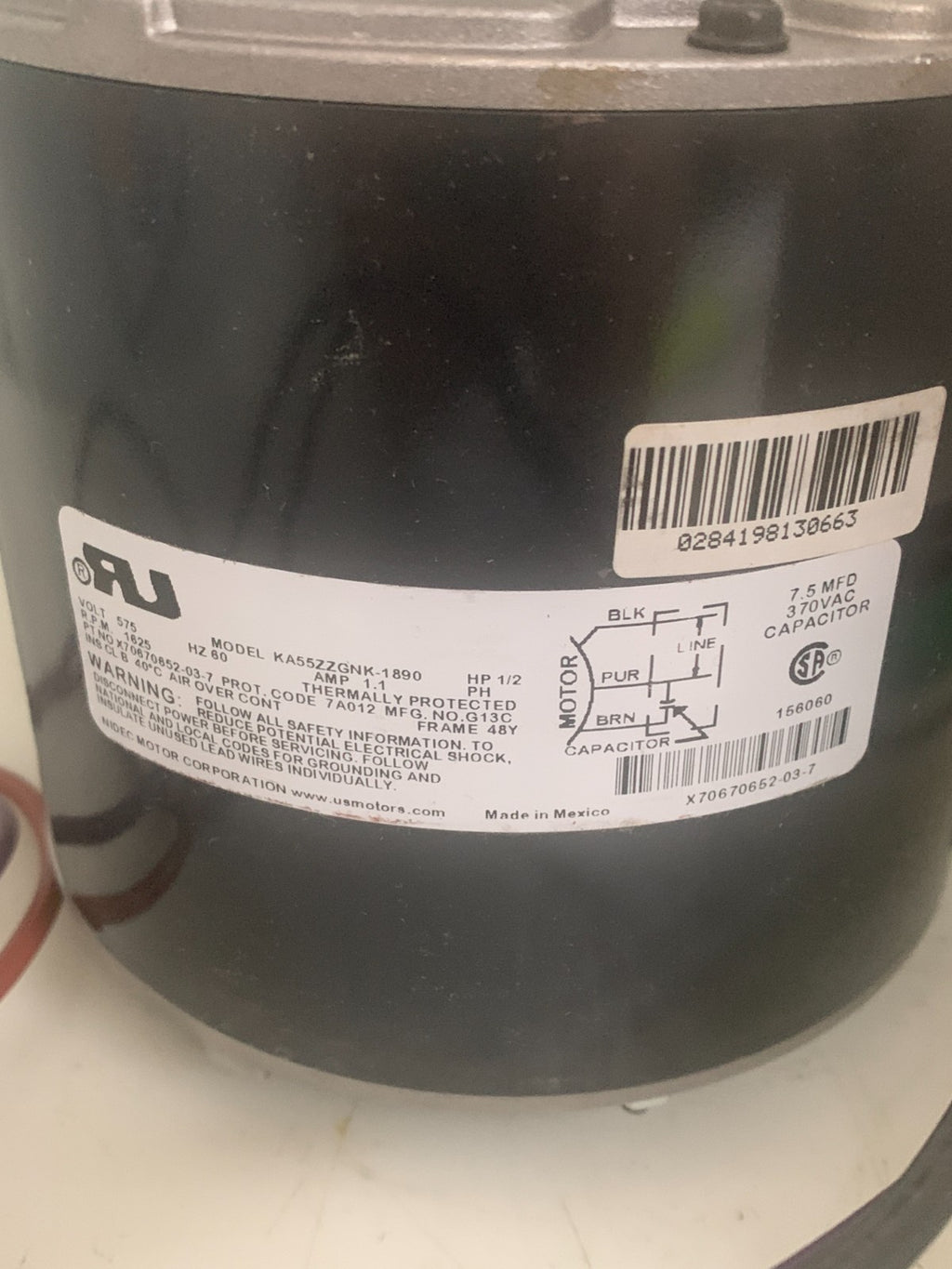 US MOTOR DIRECT DRIVE PSC CONDENSER FAN MOTOR #KA55ZZGNK-1890