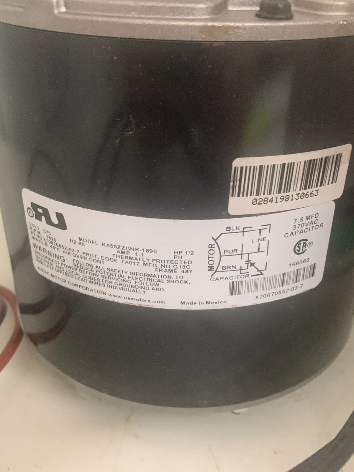 US MOTOR DIRECT DRIVE PSC CONDENSER FAN MOTOR #KA55ZZGNK-1890