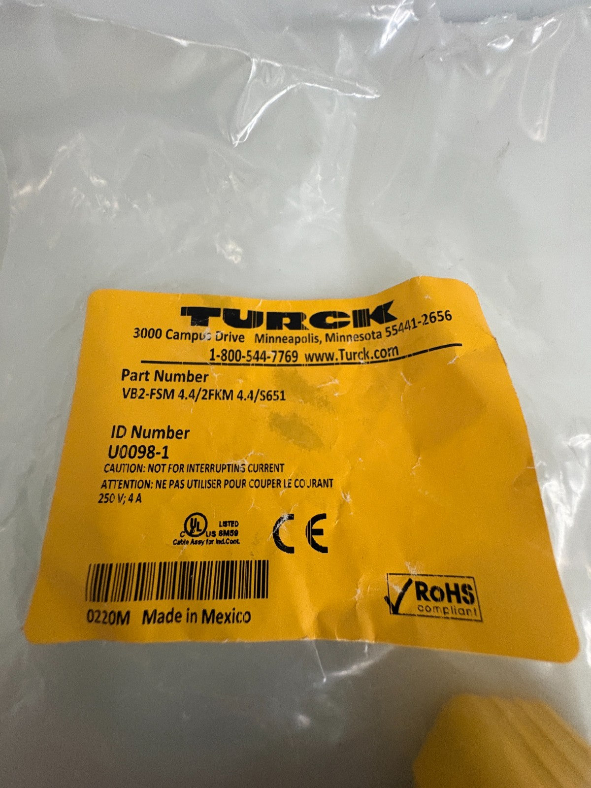 TURCK SPLITTER CONNECTOR VB2-FSM 4.4/ 2FKM4.4/S651