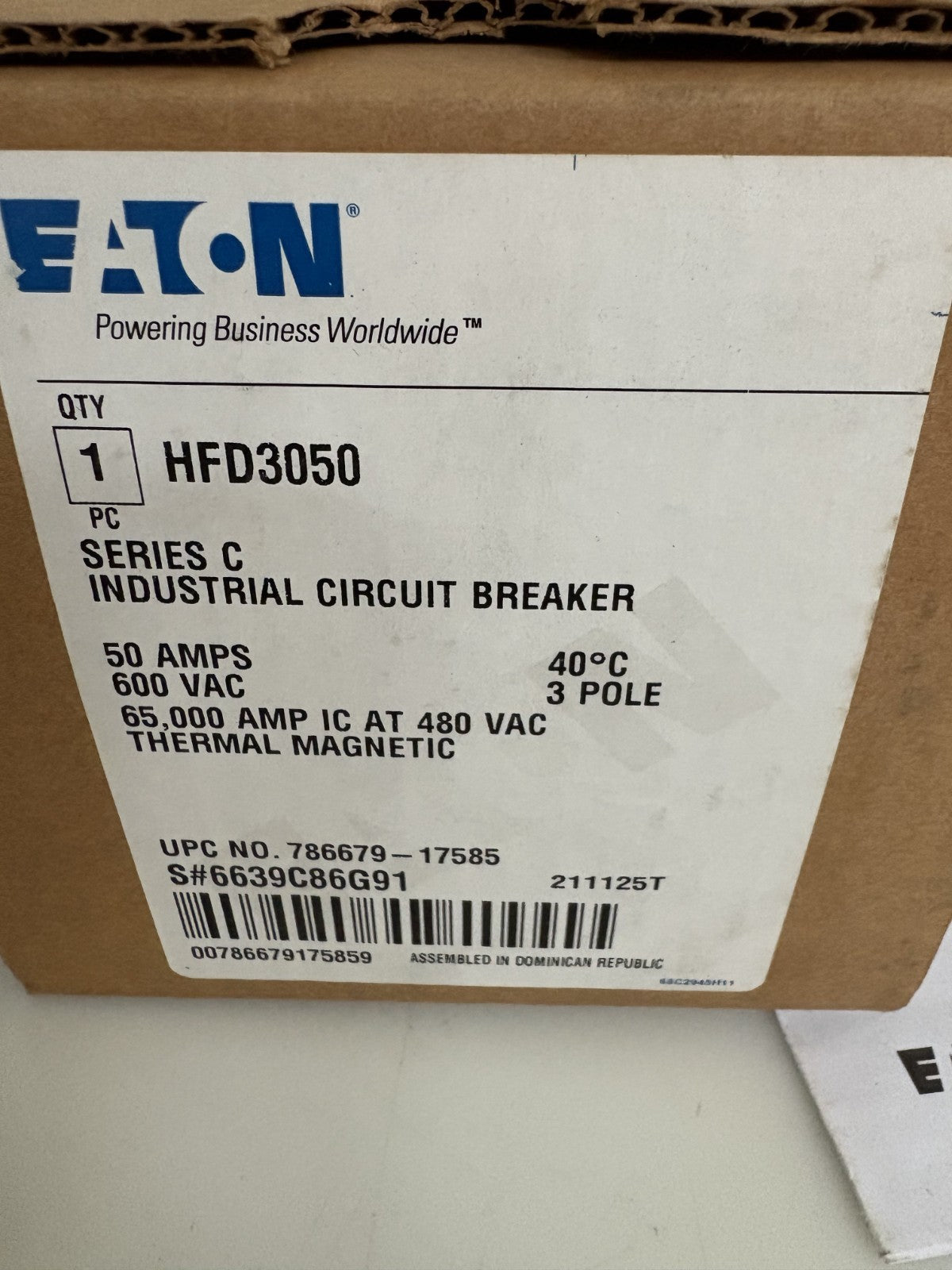 EATON 50 AMP CIRCUIT BREAKER #HFD 65K #HFD3050  STYLE 6639 C86G914