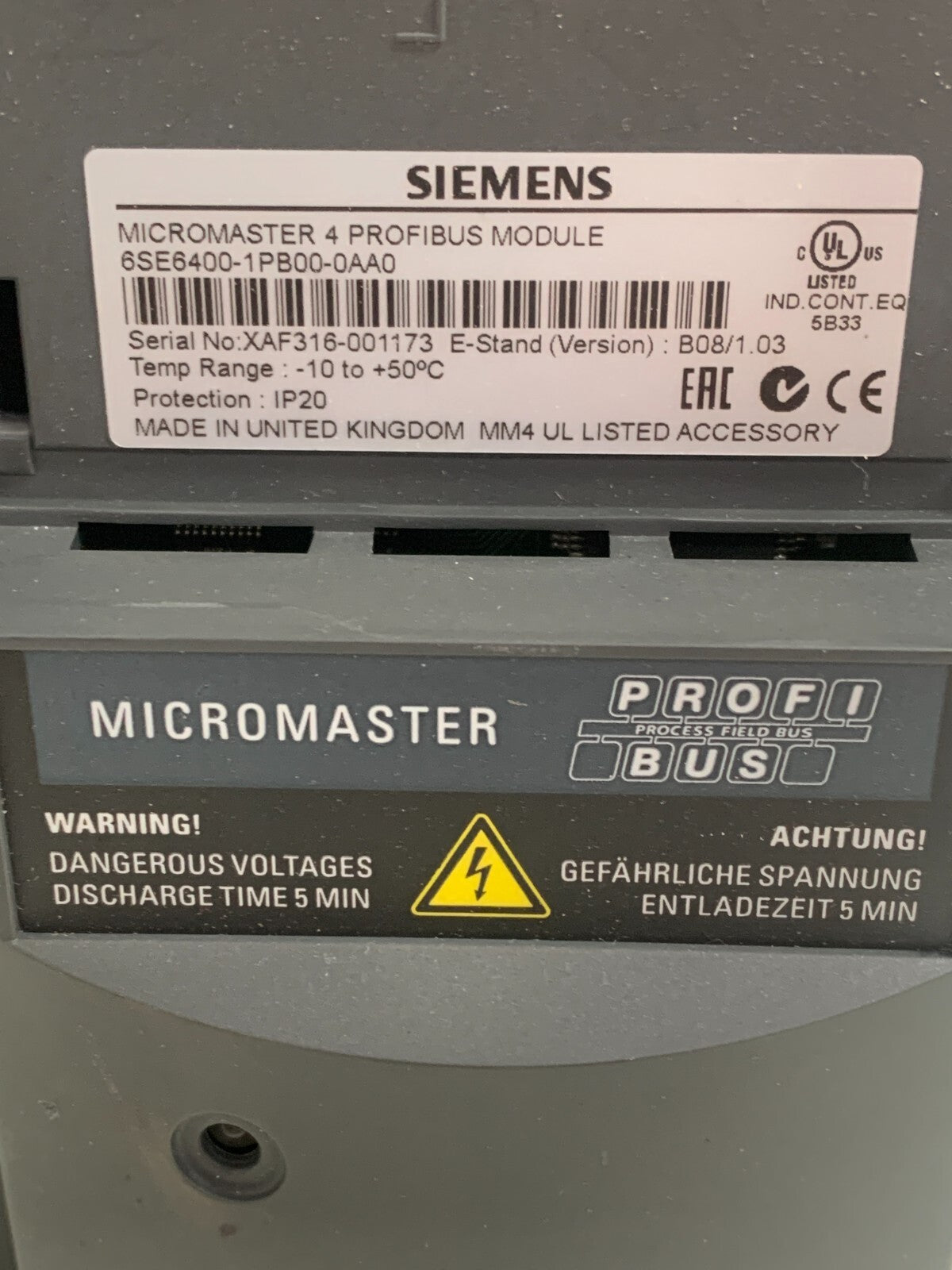 SIEMENS MICROMASTER PROFIBUS MODULE 6SE6400-1PB00-0AA0 W/MICROMASTER 440