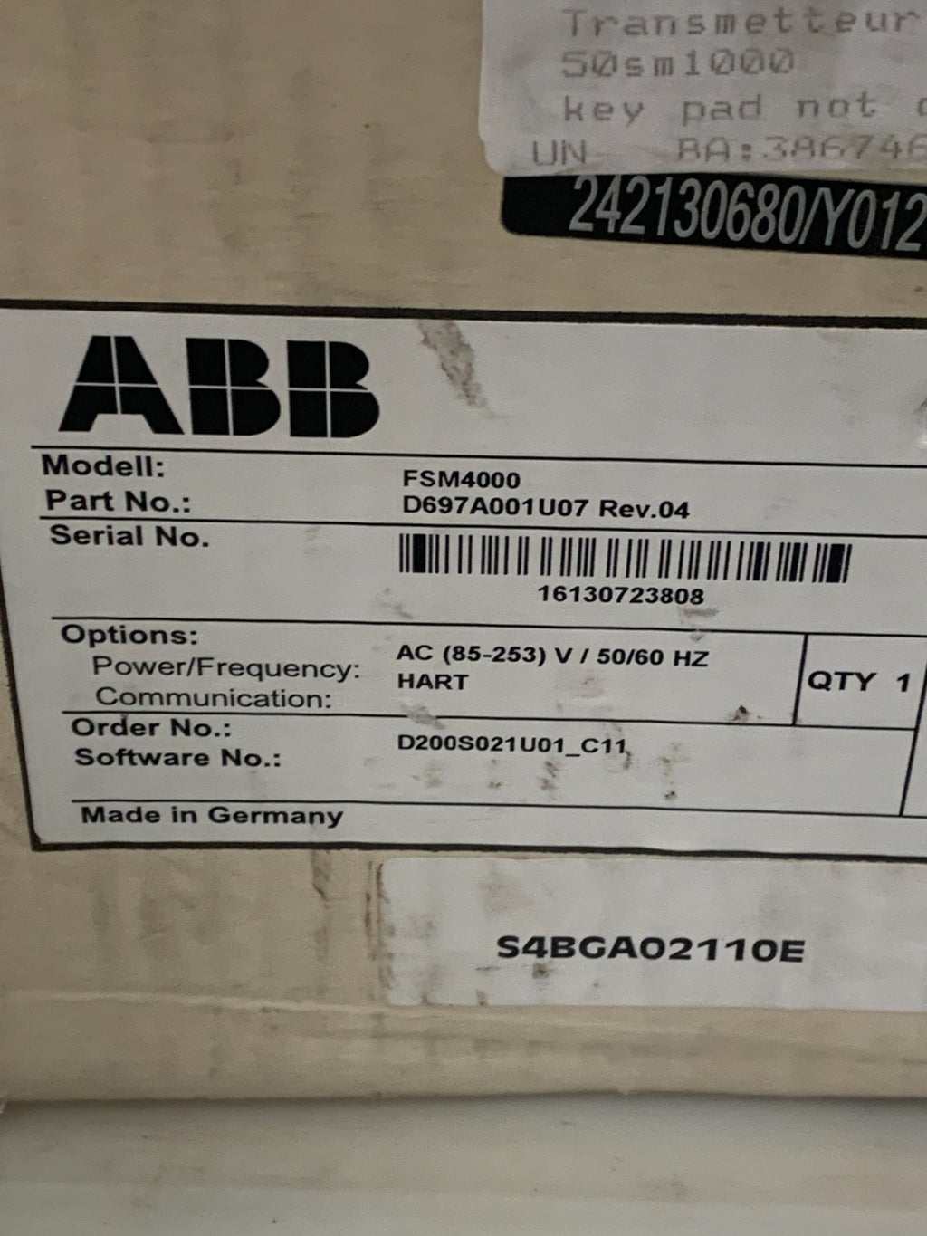 ABB FISHER & PORTER MAGNETIC FLOWMETER SIGNAL CONVERTER 50SM1301CCG2OABHC26