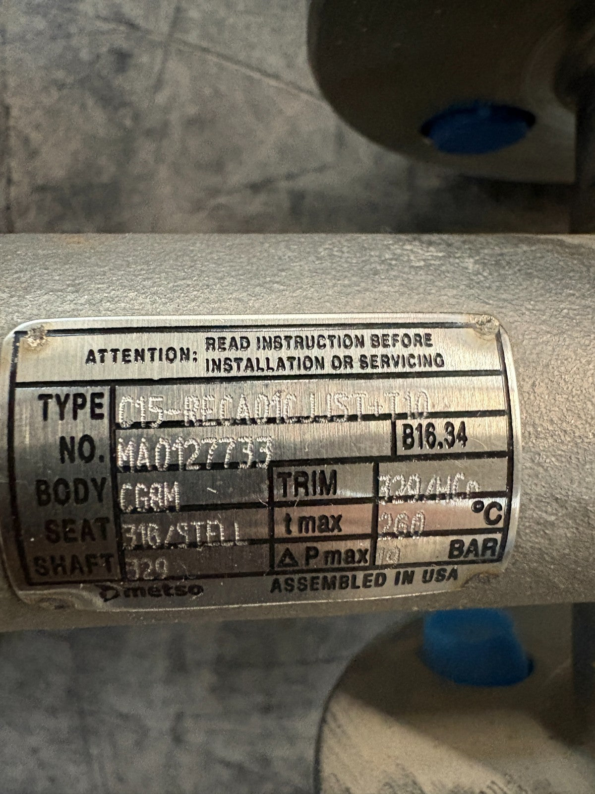 METSO VALVE COMPLETE UNIT C15-RECA01CJJST + T10 W/METSO INTELLIGENT VALVE