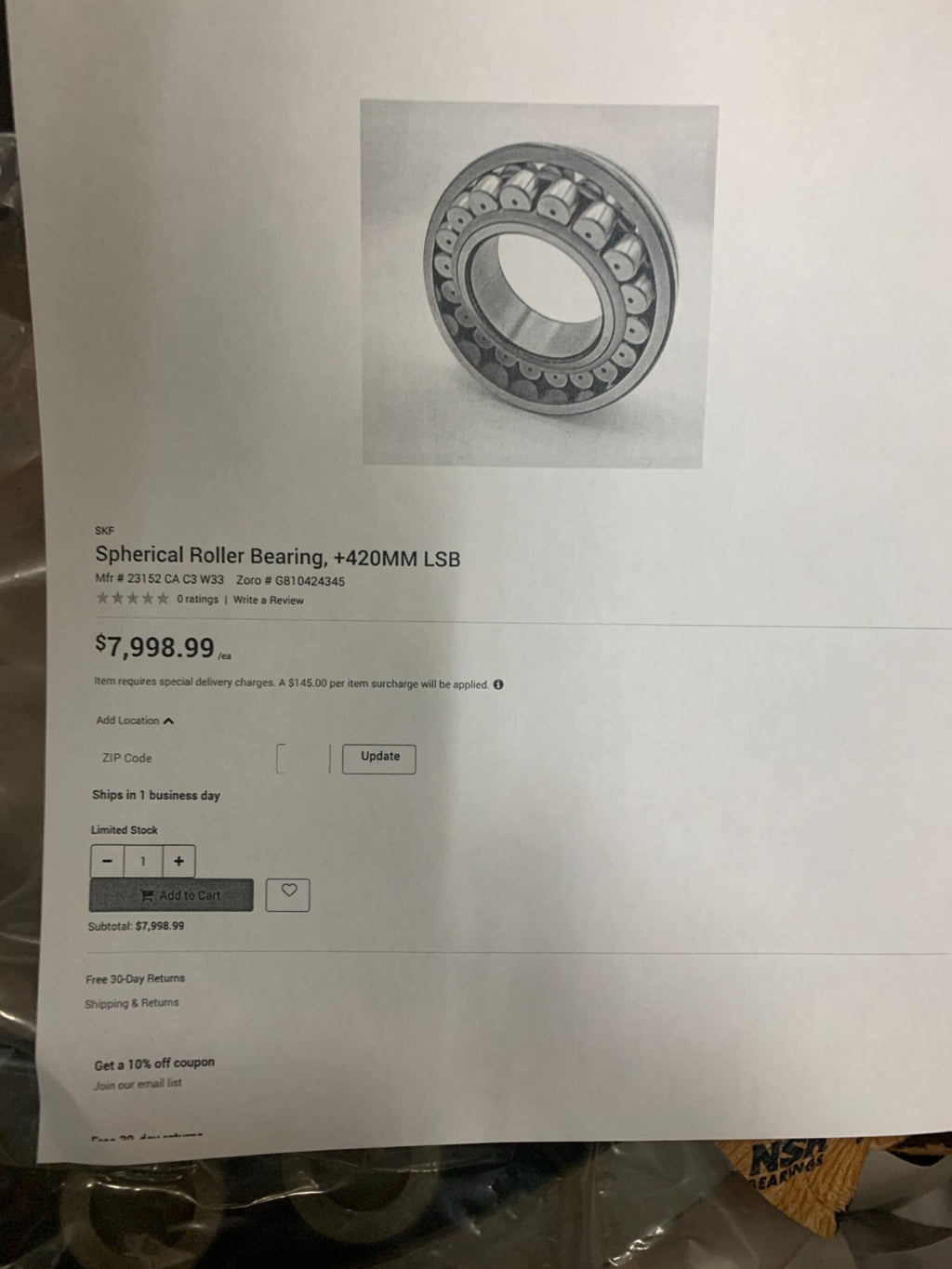 SKF SPHERICAL ROLLER BEARING 23152 CA C3 W33 NEW IN WOOD CASE