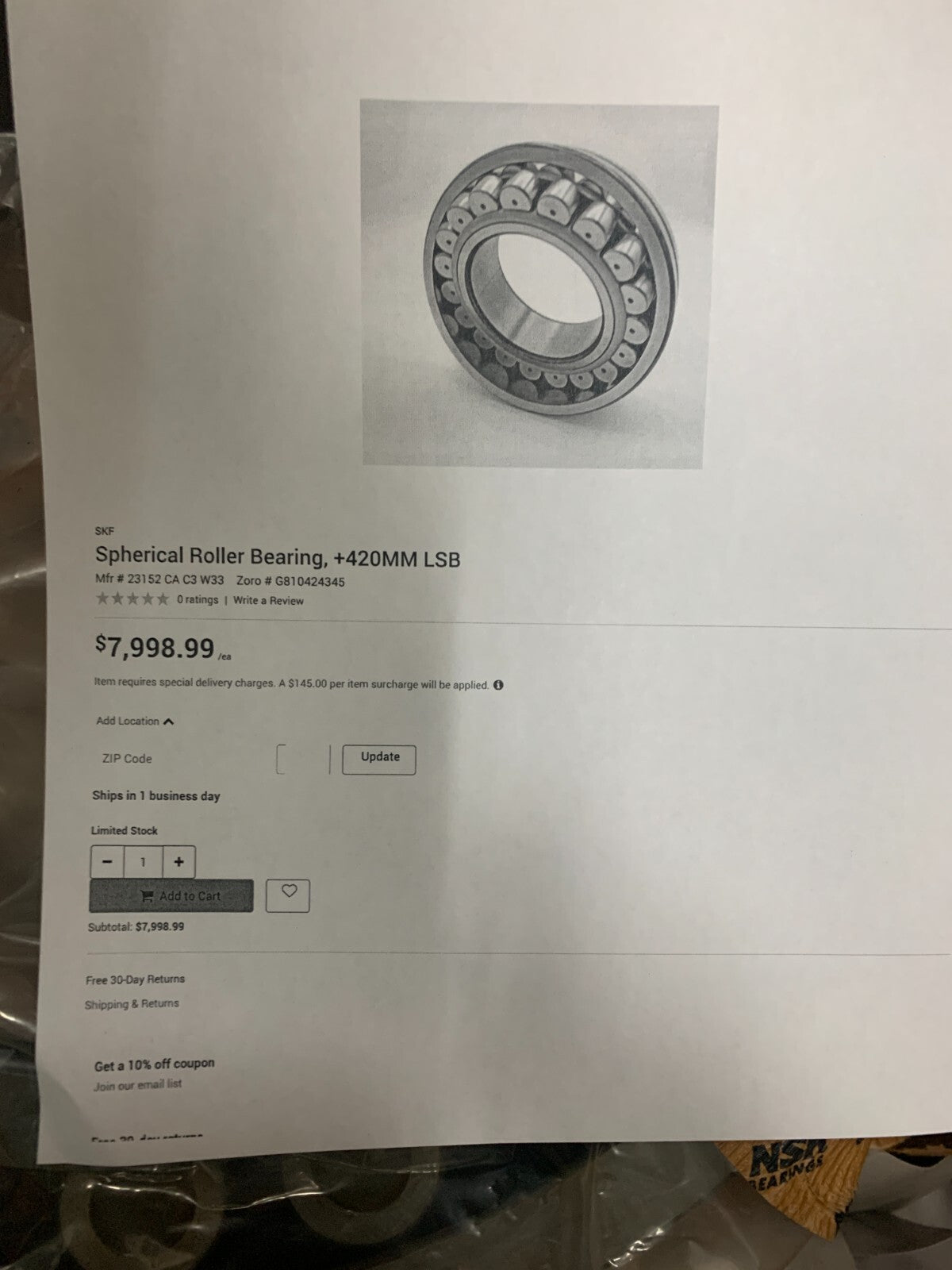 SKF SPHERICAL ROLLER BEARING 23152 CA C3 W33 NEW IN WOOD CASE