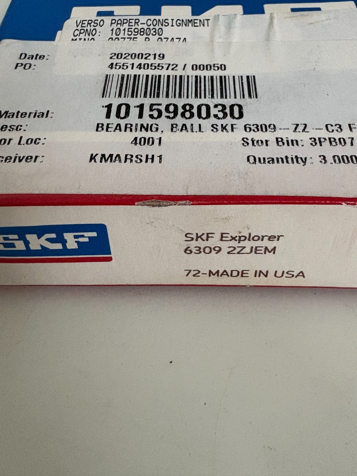 SKF EXPLORER BALL BEARING #6309 2ZJEM