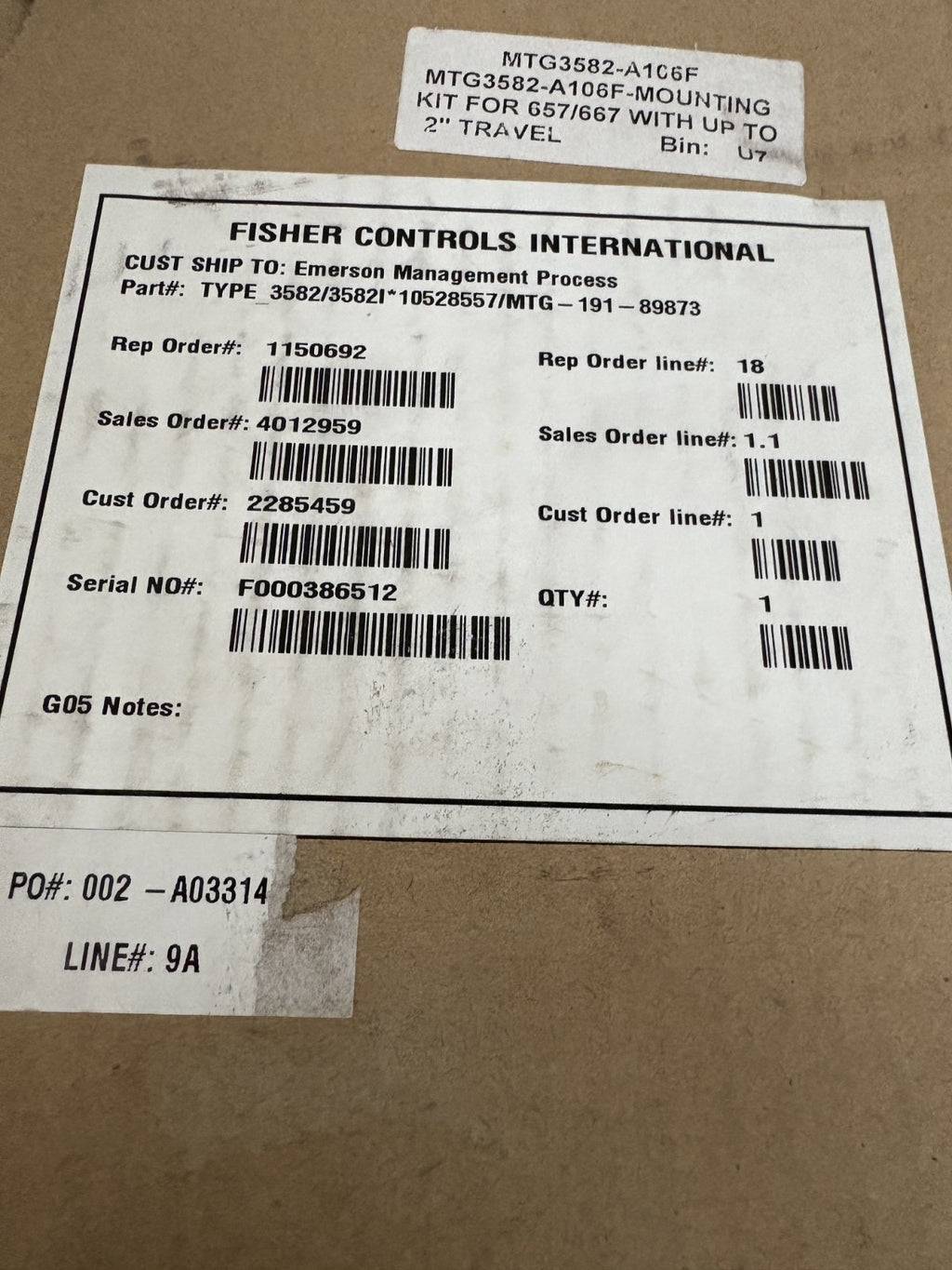 EMERSON FISHER CONTROLS INT. MOUNTING BRACKET KIT MTG-191-898732