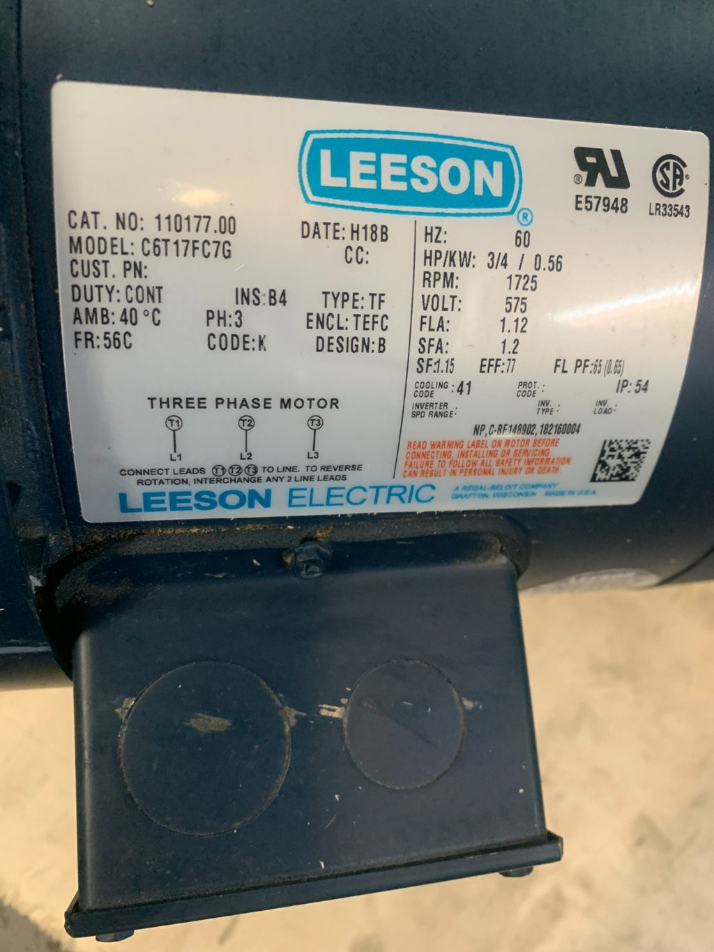 GROVE GEAR IRONMAN WORM GEAR REDUCER GRG-DUMQ-832-300-R1-56 W/LEESON 3/4 HP
