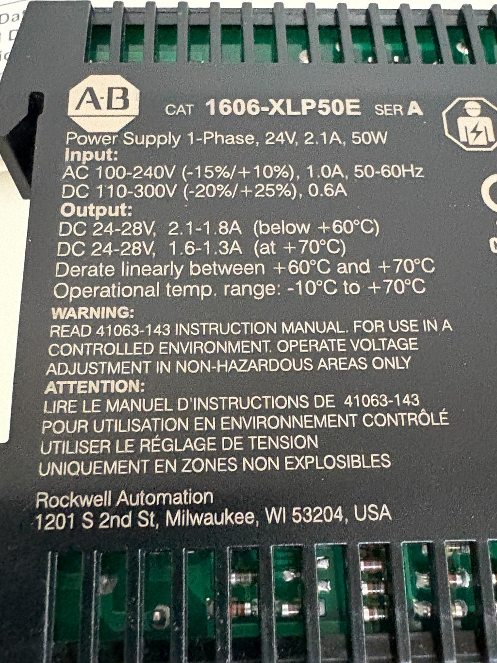 ALLEN BRADLEY POWER SUPPLY 1606-XLP 50E SER A