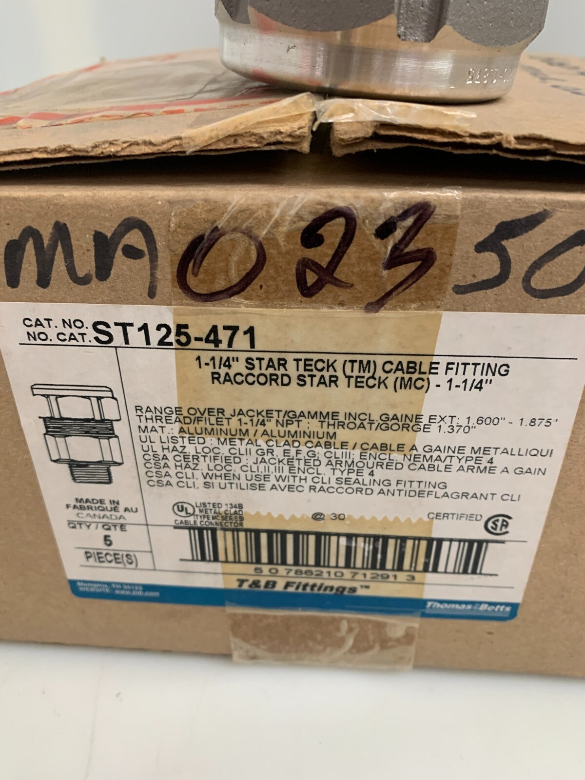 Box of 5 THOMAS & BETTS ST125-471 Star Teck Cable Fitting w/ Sealing Ring 1-1/4"1