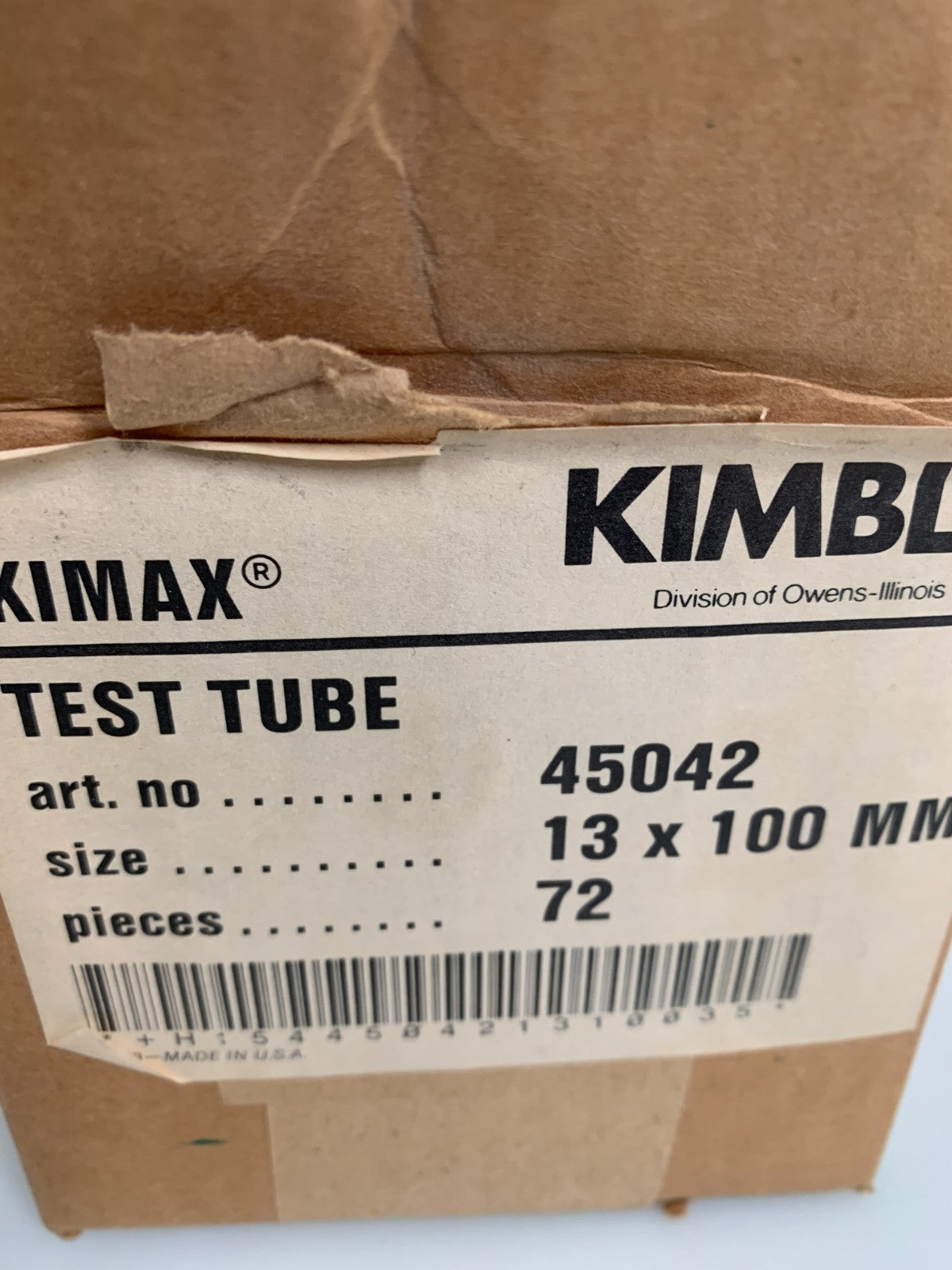 KIMBLE  Test Tube  13X100MM   #45042  (Lot of 62)