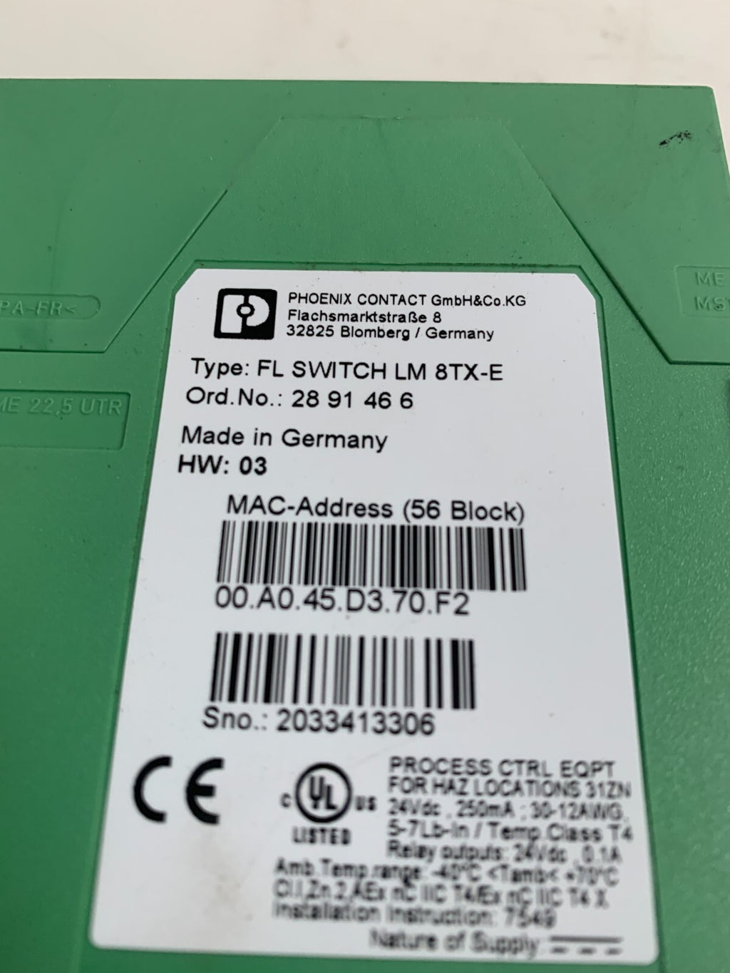PHOENIX CONTACT ETHERNET SWITCH LM 8TX-E #28 91 46 6
