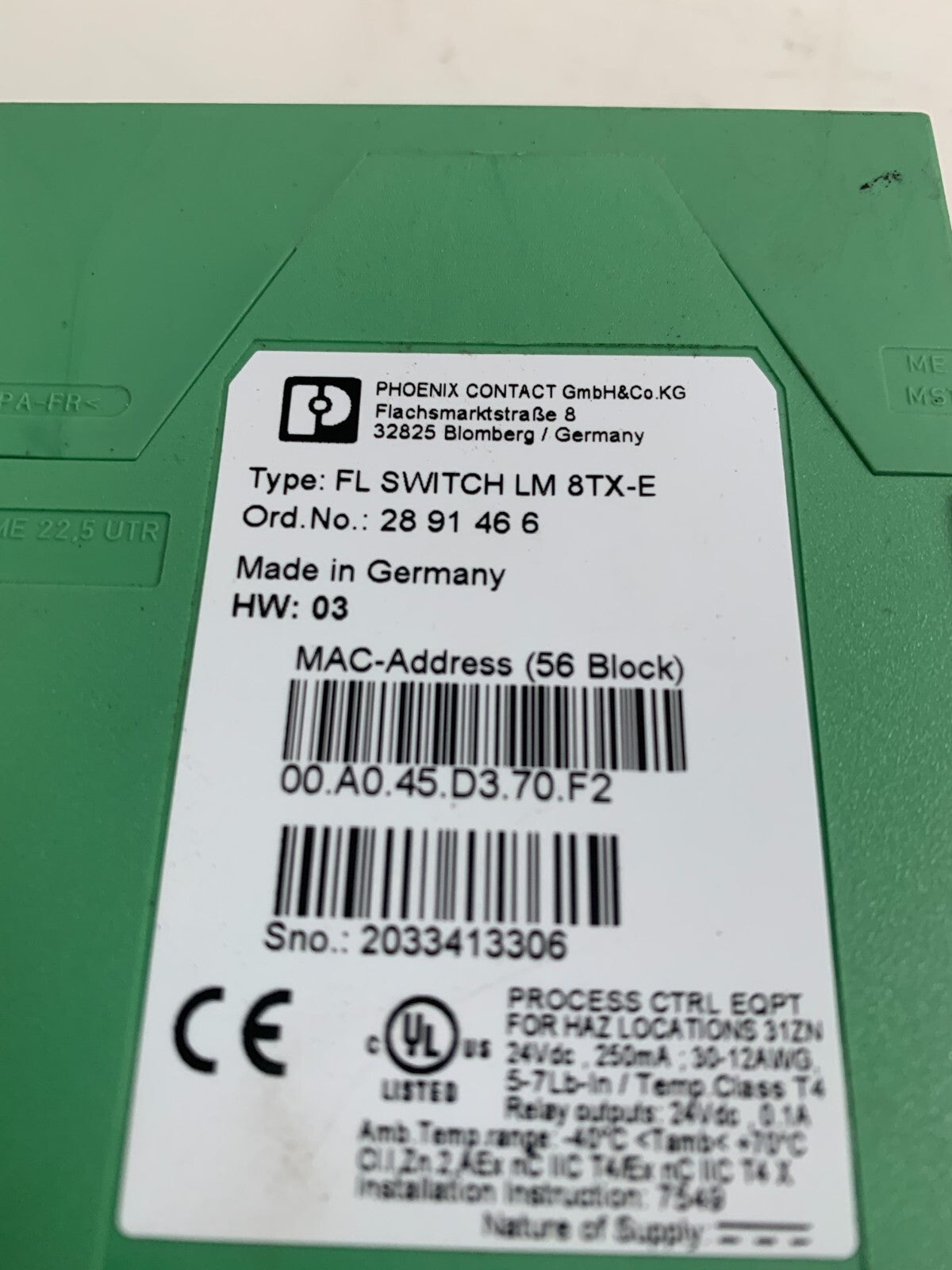 PHOENIX CONTACT ETHERNET SWITCH LM 8TX-E #28 91 46 6