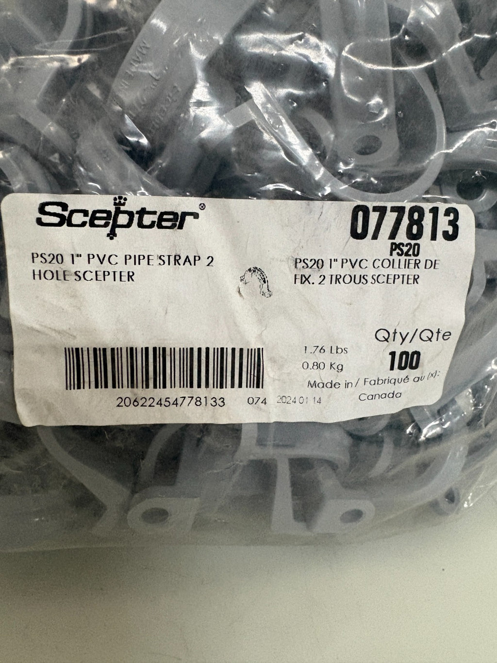SCEPTER PIPE PS20 1" PVC STRAP 2 HOLE #077813  100 PER BAG1