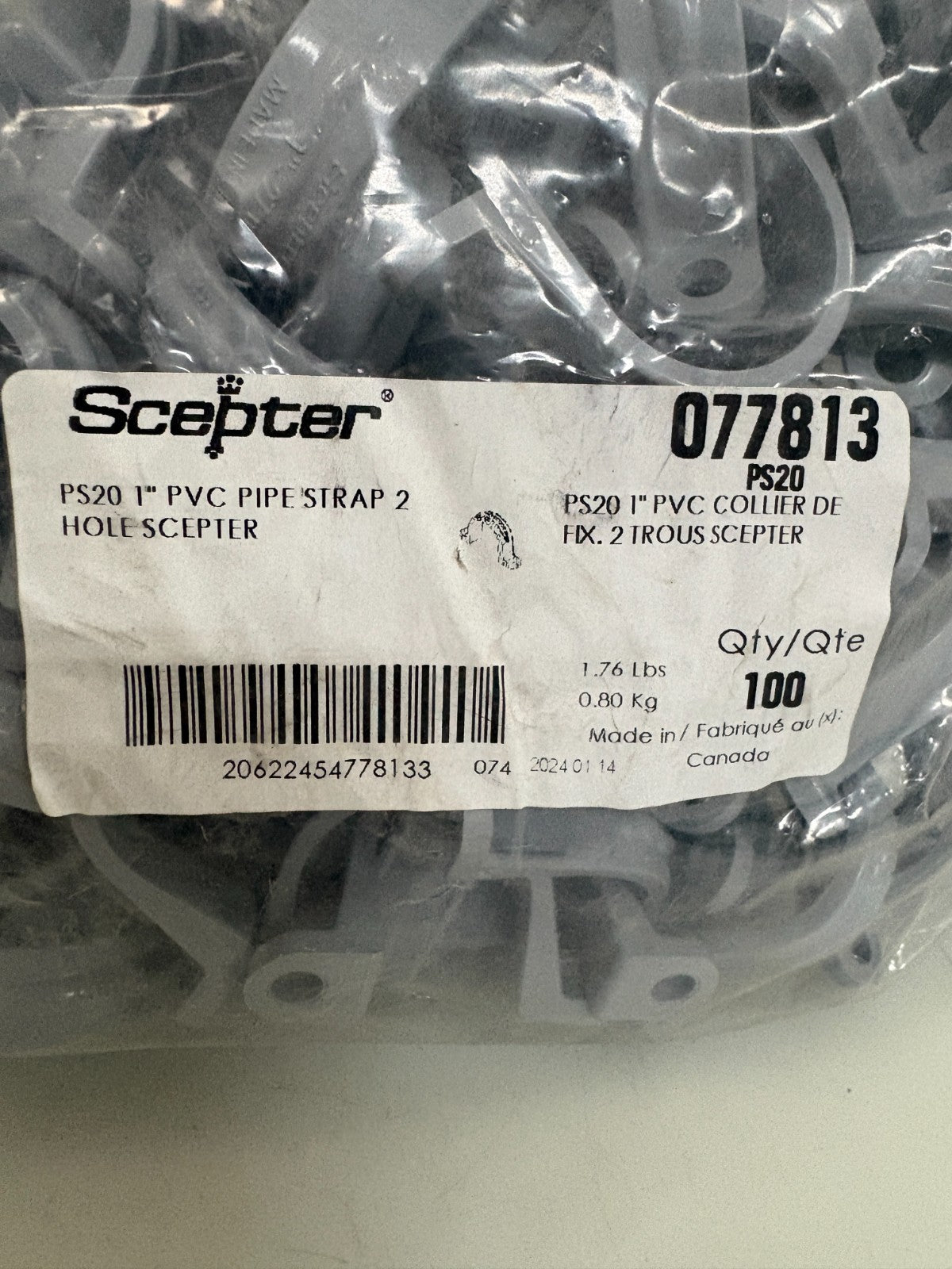 SCEPTER PIPE PS20 1" PVC STRAP 2 HOLE #077813  100 PER BAG1