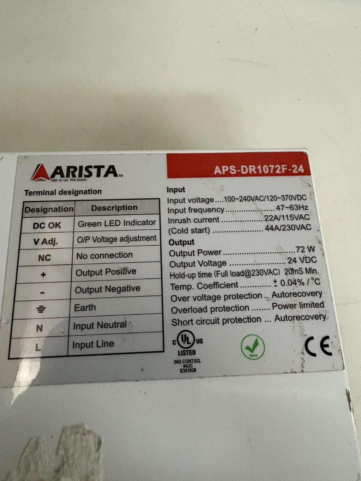 ARISTA POWER SUPPLY APS-DR1072F-242