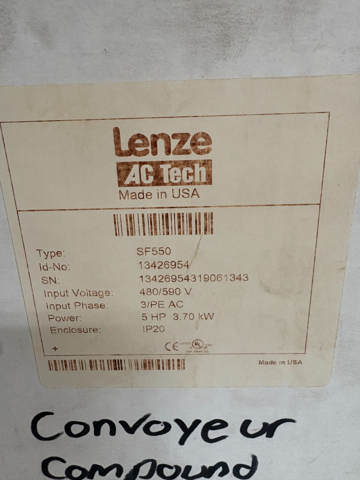LENZE AC TECH 5 HP VARIABLE SPEED CONTROL DRIVE SF550 13426954