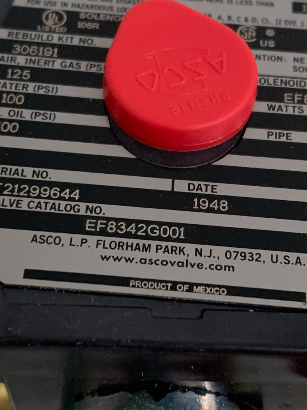 ASCO RED HAT SOLENOID VALVE 342G296797413