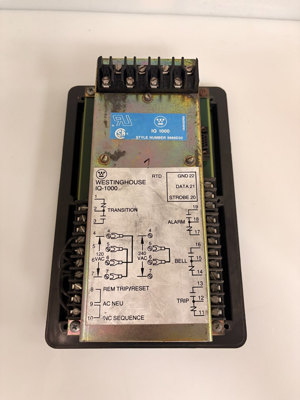 WESTINGHOUSE MOTOR PROTECTION RELAY IQ-1000 STYLE 9966D323