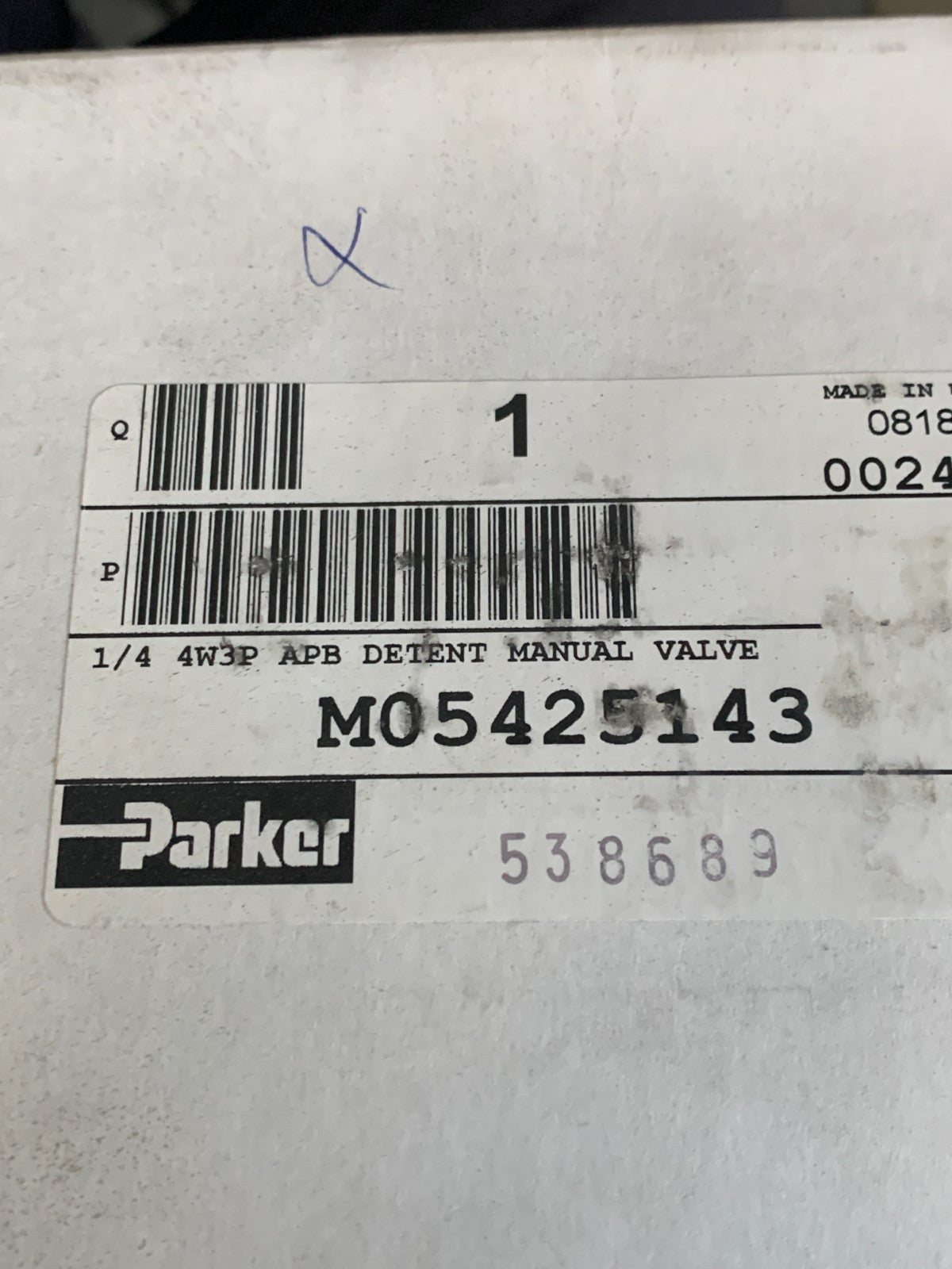 PARKER MANUAL VALVE 1/4" 4 WAY MO 5425143