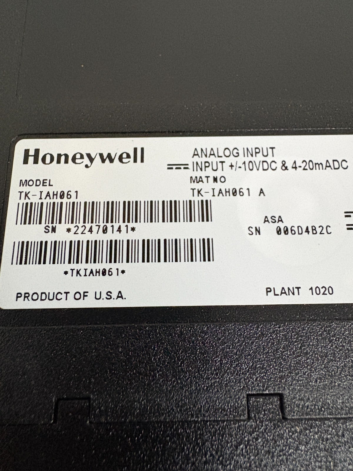 HONEYWELL ANALOG INPUT 4-20MA/10V 6PT TK-IAH0612