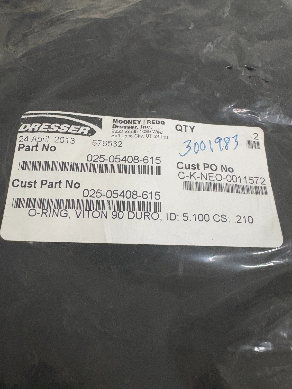LOT OF 2 DRESSER O-RING VITON 90 025-05408-615