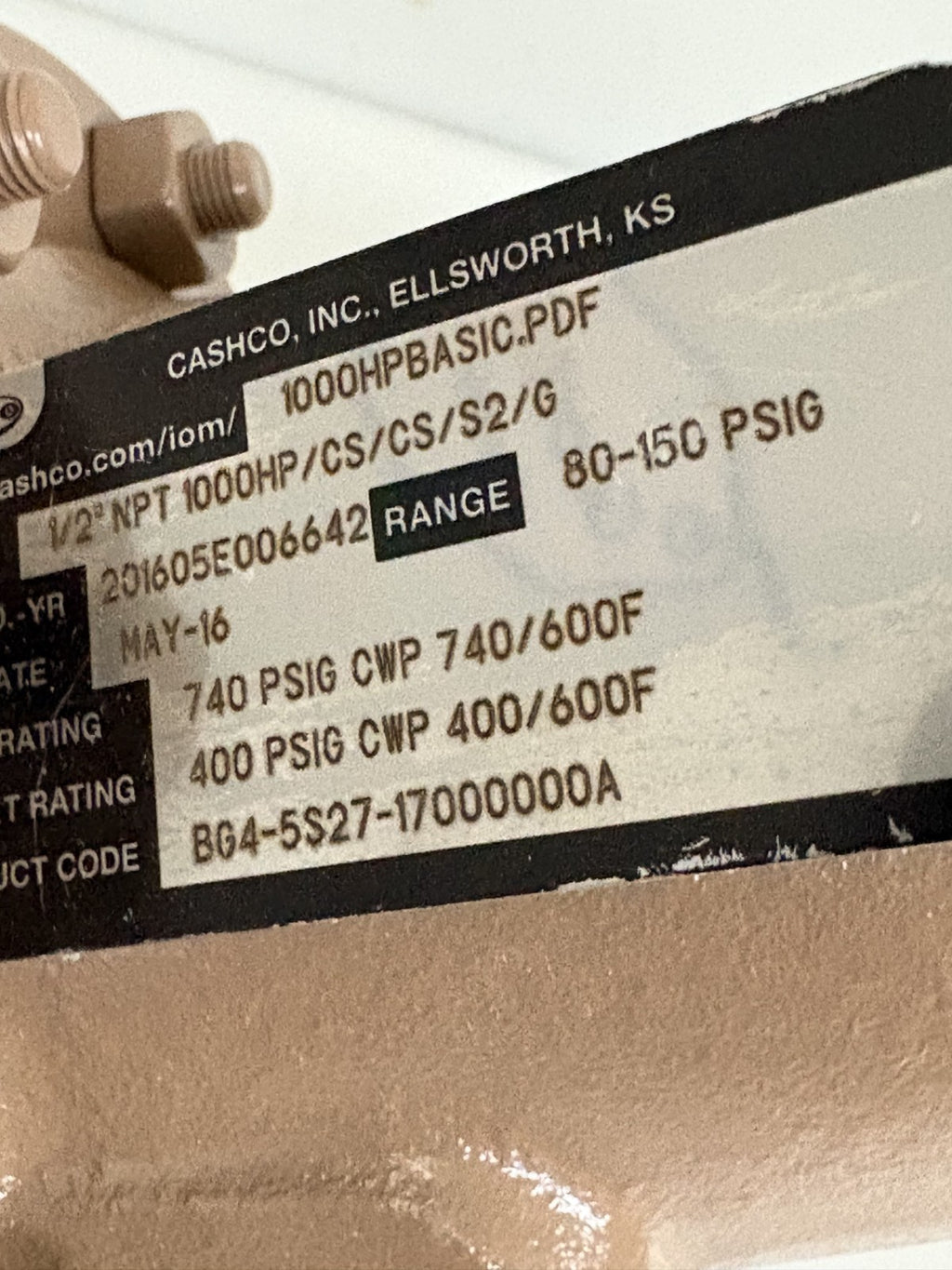 CASHCO PRESSURE REDUCING REGULATOR #201605E006642 80-150 PSI62