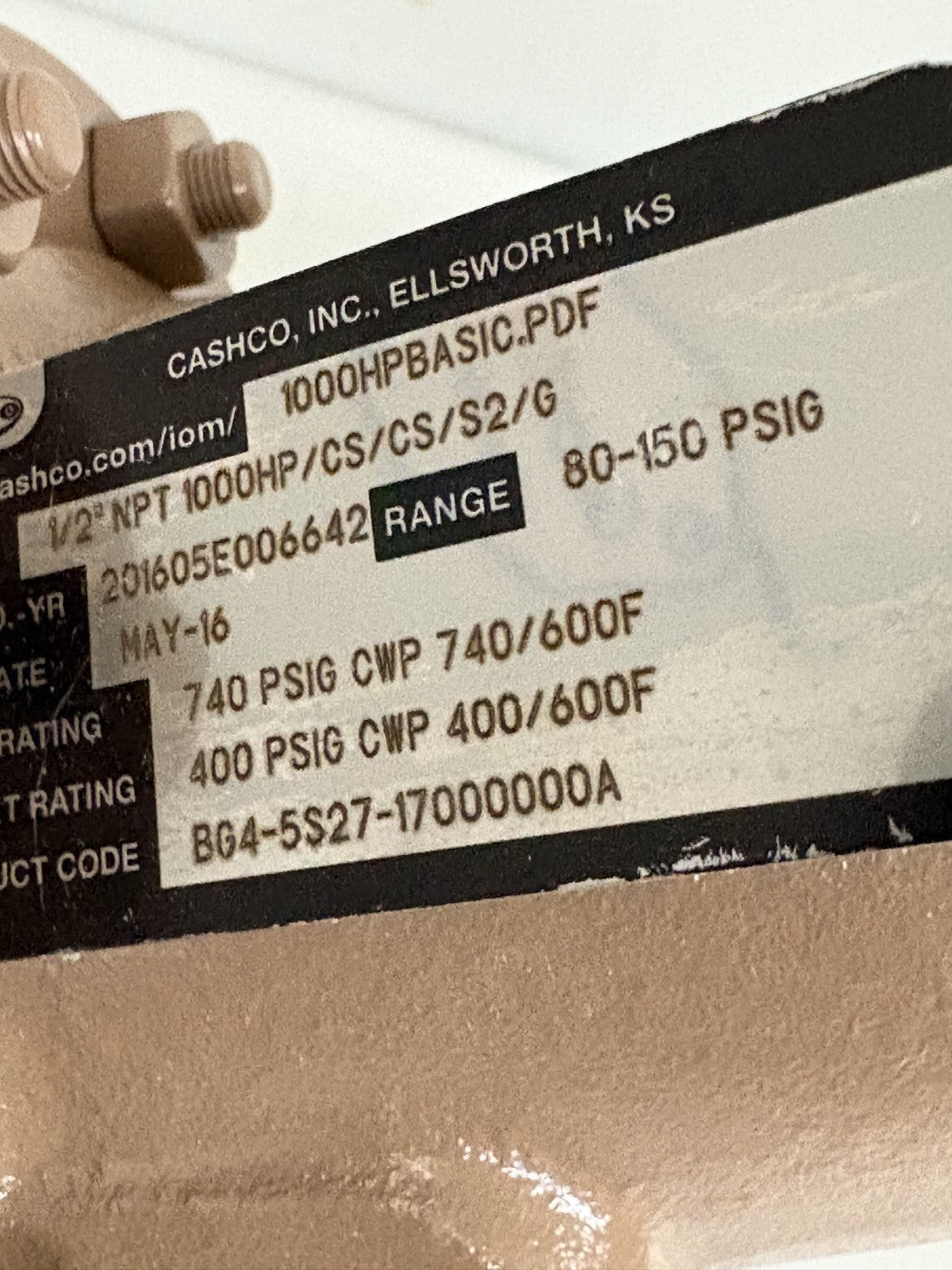 CASHCO PRESSURE REDUCING REGULATOR #201605E006642 80-150 PSI62
