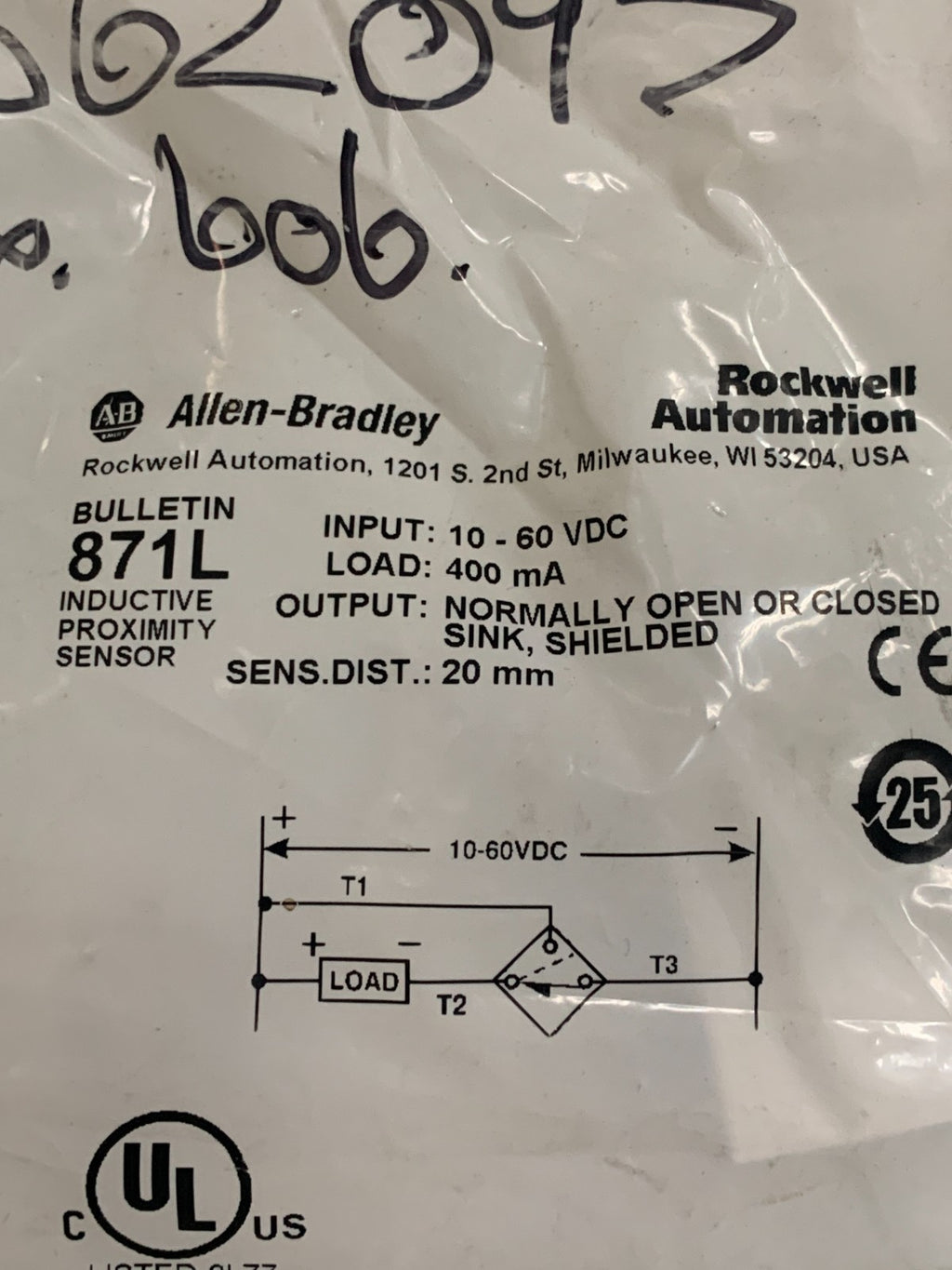 ALLEN BRADLEY INDUCTIVE PROXIMITY SENSOR 871L-D2OEN40-T31