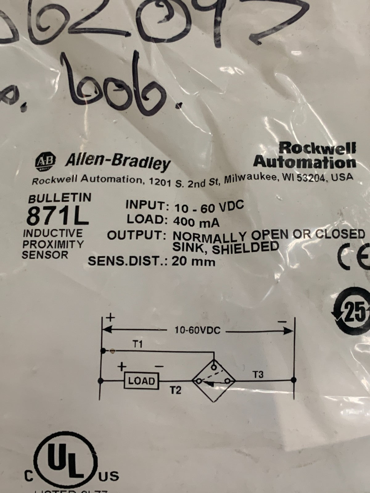 ALLEN BRADLEY INDUCTIVE PROXIMITY SENSOR 871L-D2OEN40-T31