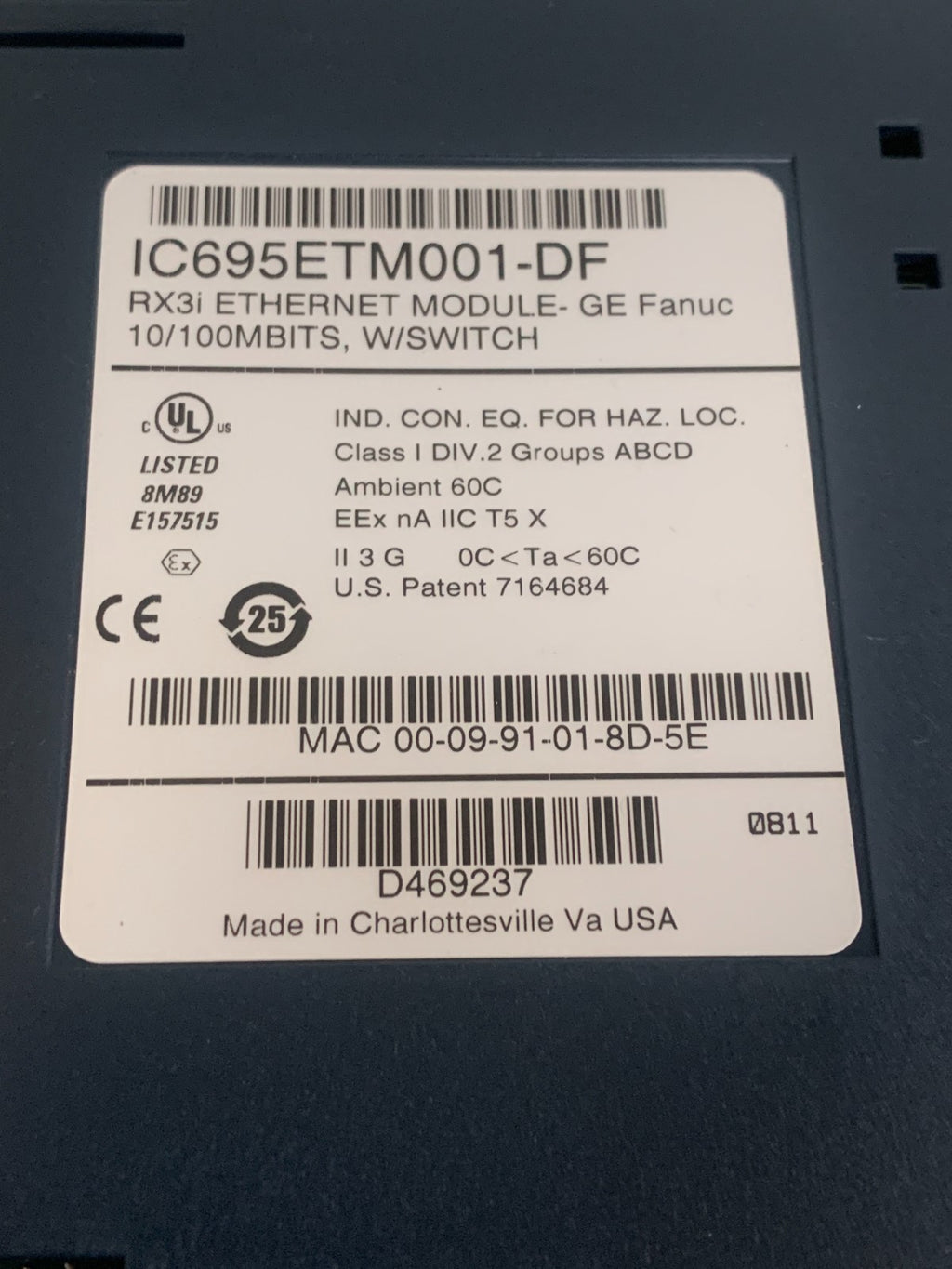 GE FANUC ETHERNET MODULE IC695ETM001-DF RX3I