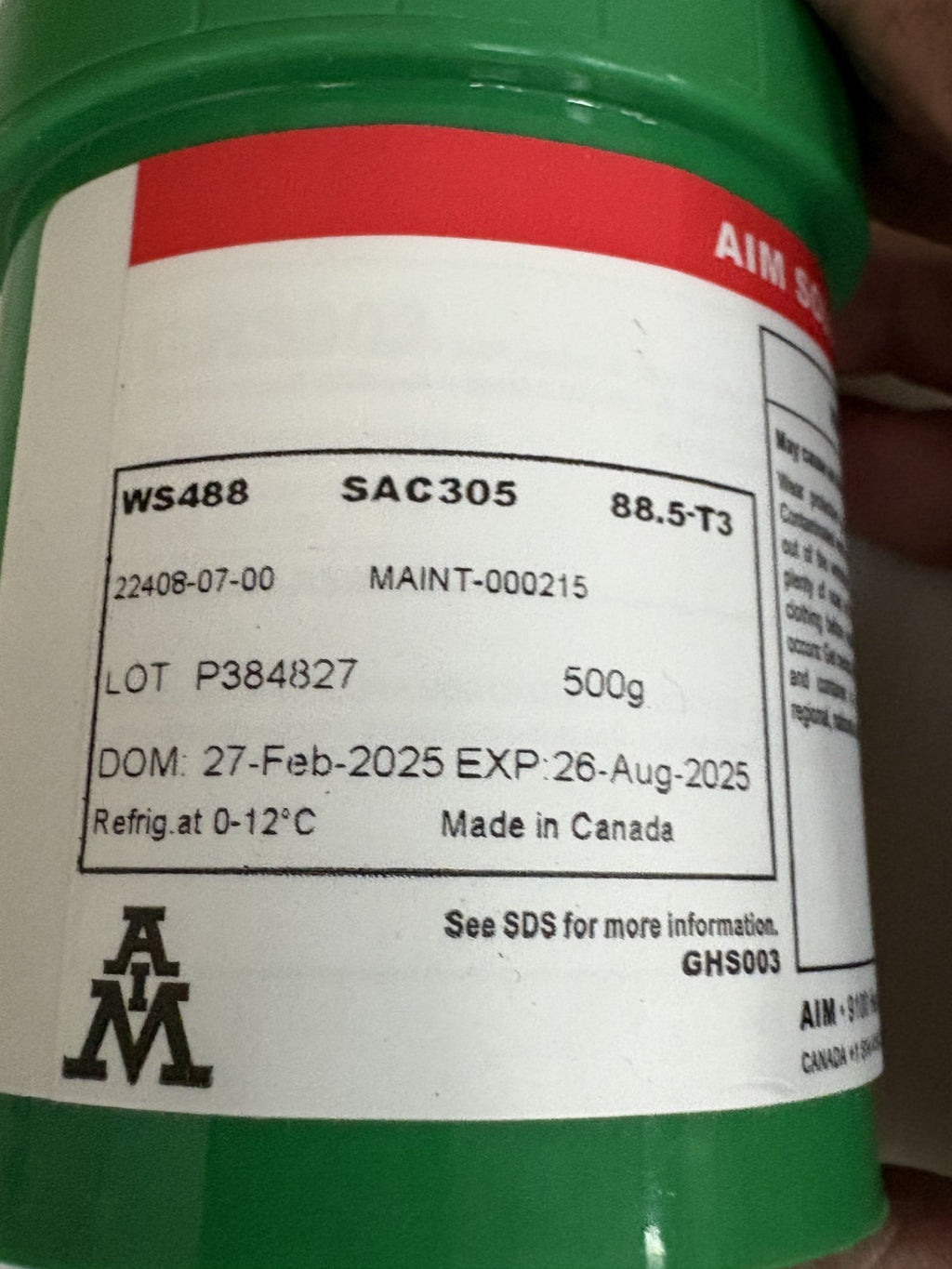 AIM SOLER WATER SOLUBLE WS-488 SAC305 88.5-T3 12X500 GR