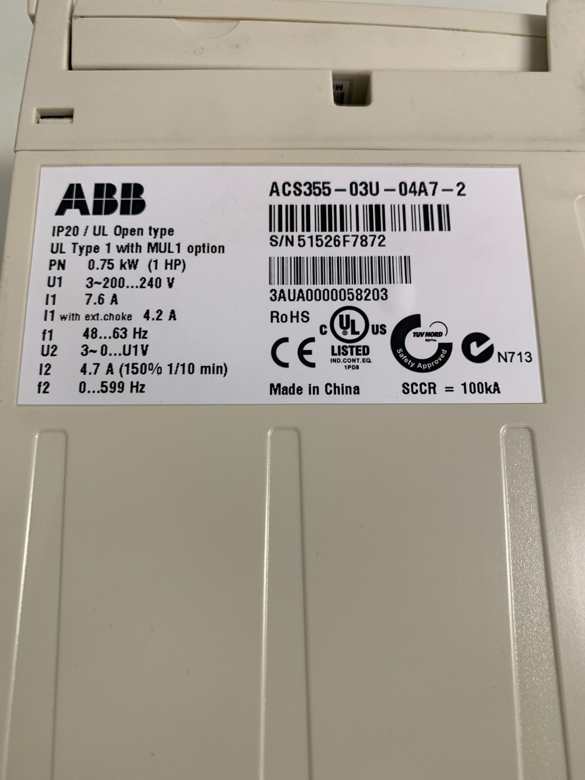 ABB ACS355-03U-04A7-2  Motor Drive  W/FENA-01 Ethernet Adapter